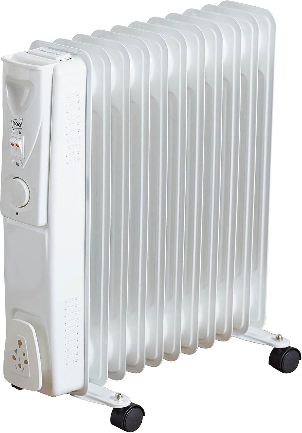 Neo 2500W 11 Fin Electric Oil Filled Radiator Portable Heater With 3 Heat Settings Thermostat (White).