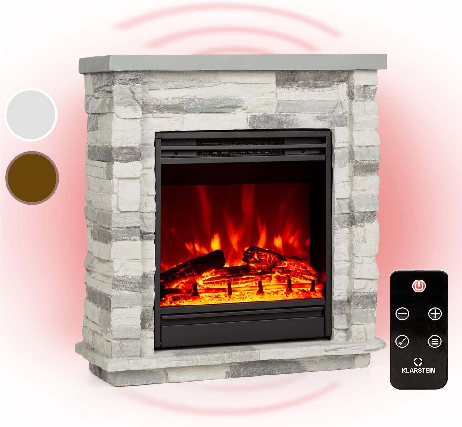 Klarstein Electric Fireplace, Electric Fire and Surround Mantel Suite for Living Room, 1800W LED Flame Fire Place w/Remote Control & Timer, Indoor Log Effect Wood Burner, Electric Fire Suites Heater.