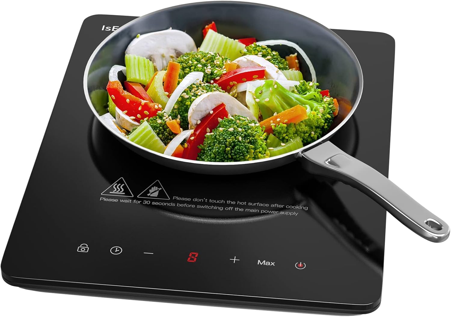 IsEasy Portable Induction Hob 2100W Single Cooking Zone Induction Cooker with 9 Power Levels Setting, 8-hours Timer, Sensor Touch Control, Safety Lock.