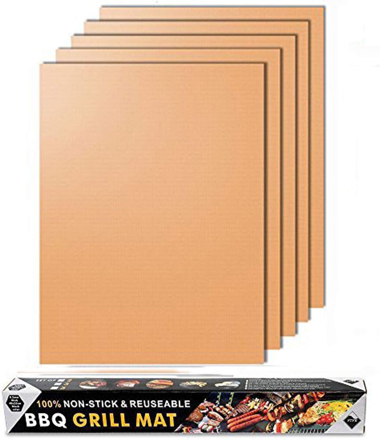 JOKBEN Copper Grill Mat, 5-Pack Heavy Duty Magic BBQ Grill Mats Non Stick, Reusable, and Easy to Clean Barbecue Grilling Accessories for Gas, Electric, and Charcoal Grilling (Grill Mats).