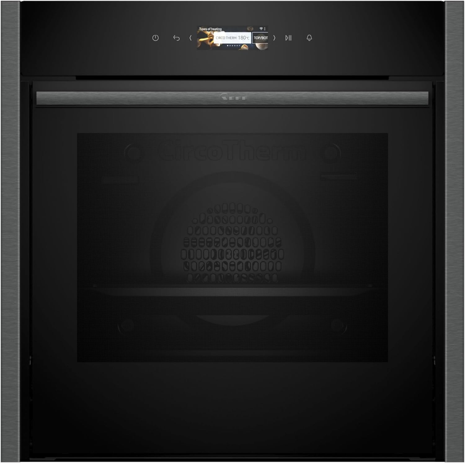 NEFF N70 B54CR71G0B Slide and Hide Single Oven with Pyrolytic Self Cleaning, CircoTherm, 3.7" Full Touch Display, Soft Open, Integrated, 60 x 60cm, Graphite Grey.