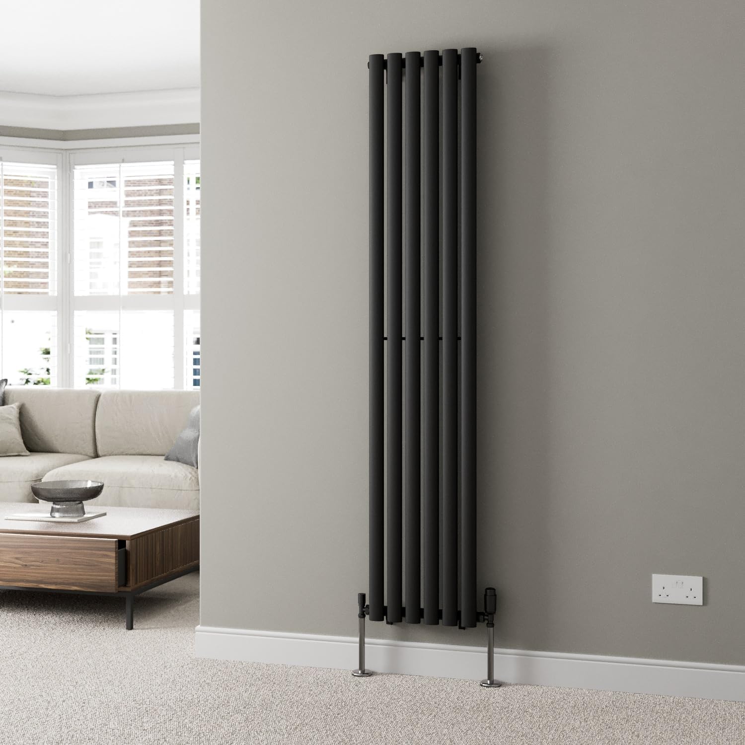 DuraTherm® 600 x 600mm Anthracite Horizontal Designer Radiator Double Column Oval Tube Modern Central Heating Panel Bathroom Radiators.