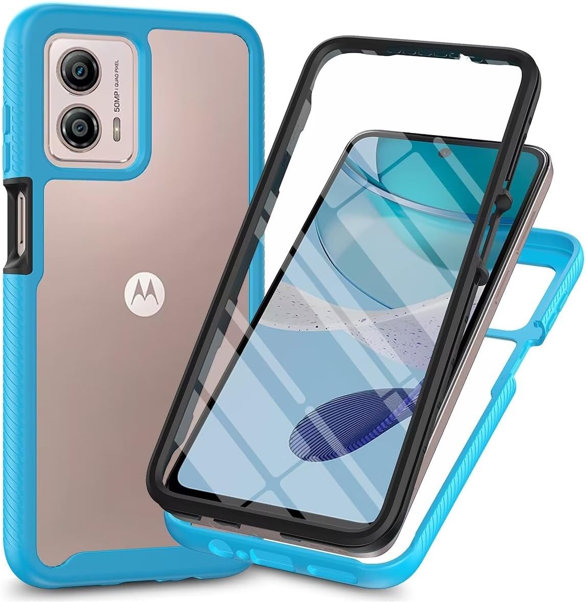 Motorola Moto E14 / Moto G04 / Moto G24 Case Built-in Screen Protector Shockproof Clear Cover 360 Degree Full Body Protective Rugged Bumper Phone Case for Motorola E14 / Moto G04 / Moto G24 Black