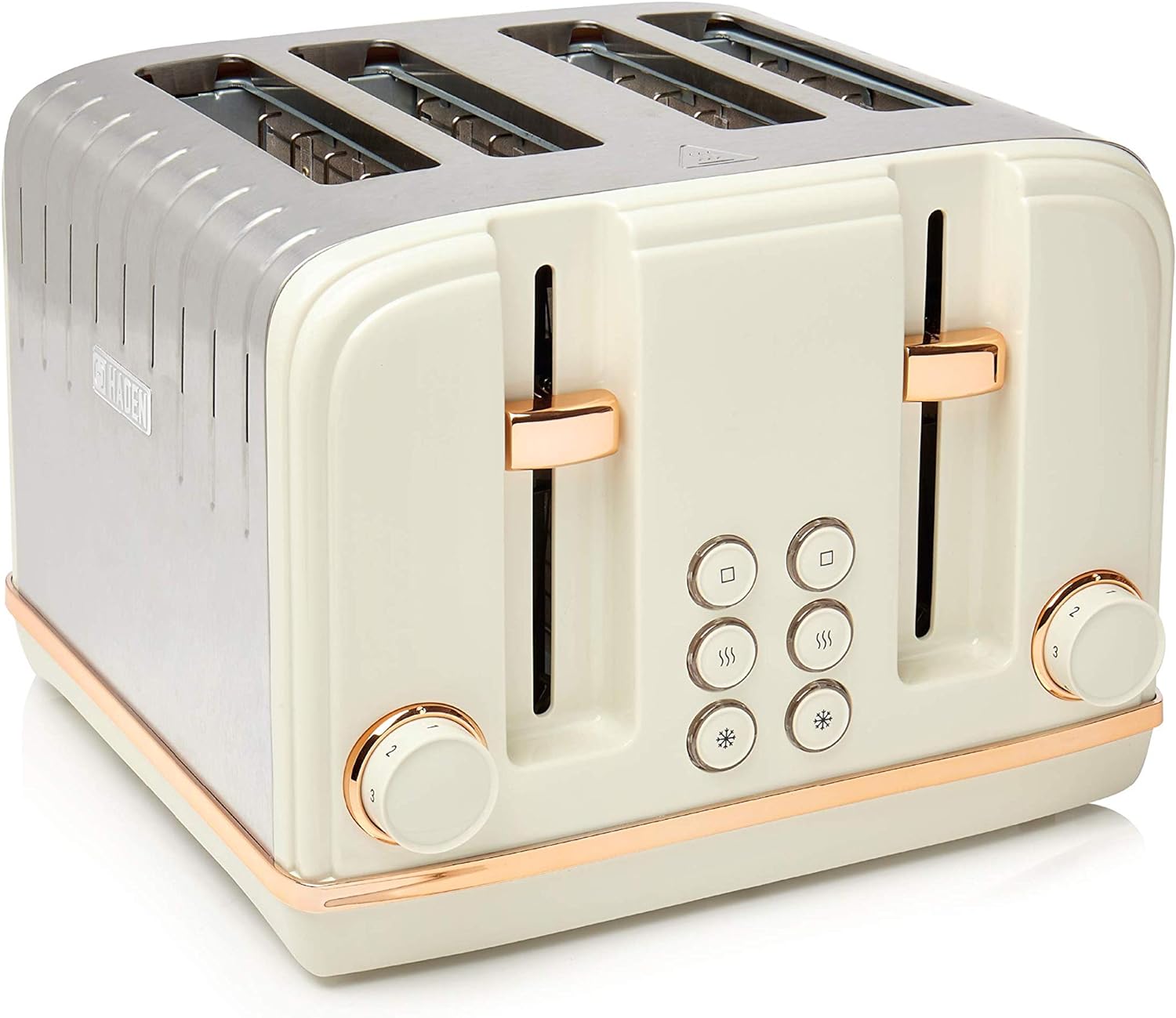 Haden Salcombe Cream Toaster 4 Slice - 6 Adjustable Browning Levels - Stainless Steel Housing - Defrost/Cancel/Reheat Functions - Self-centering Function - Easy to Use and Clean - 1900-2300W.