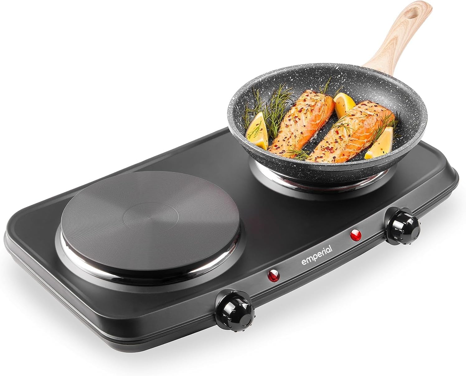 Emperial Double Hotplate Portable Camping Electric Hob 2250W, Cooktop Table top Hot Plates for Cooking with 2 Cast Iron Rings.