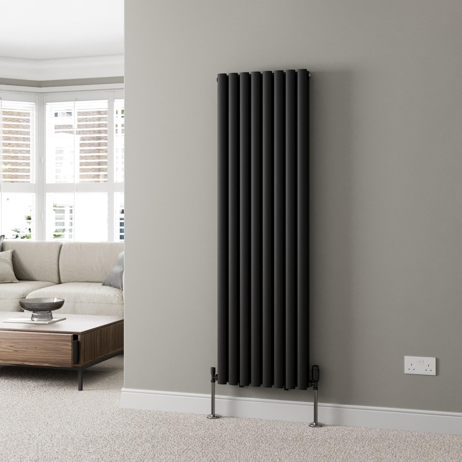 DuraTherm® 600 x 600mm Anthracite Horizontal Designer Radiator Double Column Oval Tube Modern Central Heating Panel Bathroom Radiators.