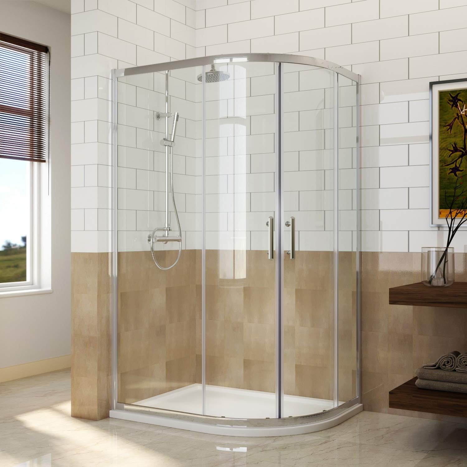 ELEGANT 900 x 760 mm Offset Quadrant Shower Enclosure 6mm Easy Clean Glass Sliding Shower Cubicle Door.