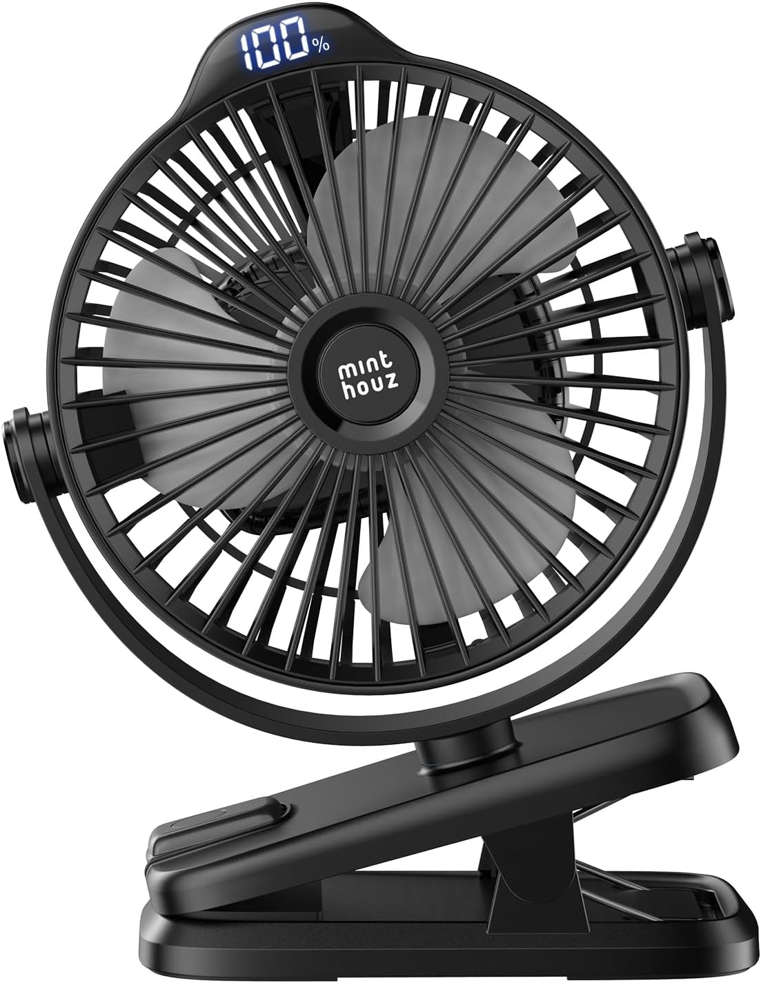 Minthouz Clip on Fan, 8000mAh USB-C Rechargeable Battery Operated Fan, 5 Speeds Portable Small Fan, Low Noise Desk Fan with Clip Ideal for Outdoor Camping/Stroller/Home/Office.