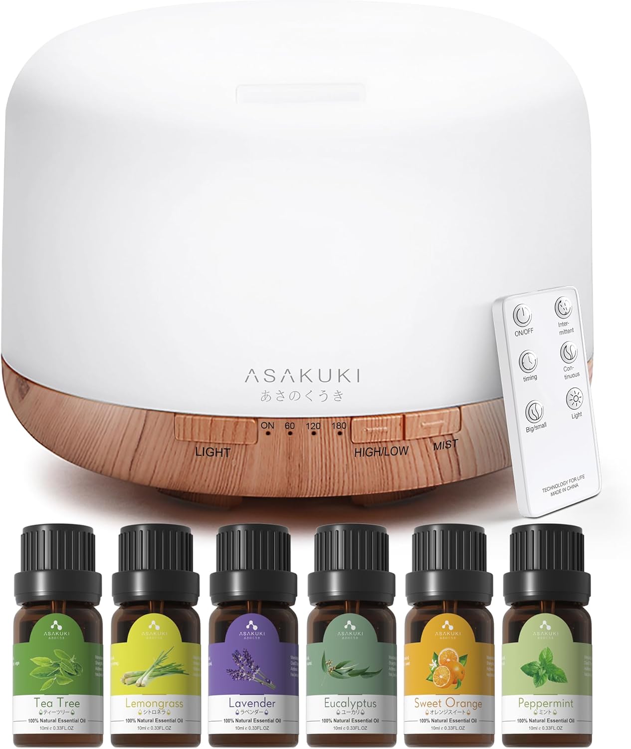 ASAKUKI 500ml Premium, Essential Oil Diffuser with Remote Control, 5 in 1 Ultrasonic Aromatherapy Fragrant Oil Humidifier Vaporizer, Timer and Auto-Off Safety Switch.