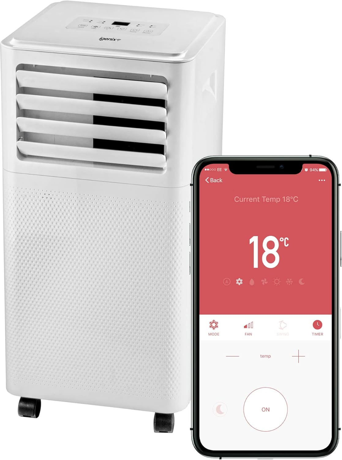 Igenix IG9922 12000BTU 4-in-1 Portable Air Conditioner, Cooling, Fan, Dehumidifier & Heating Functions, 24 Hour Timer, Remote Control & Window Venting Kit Included.