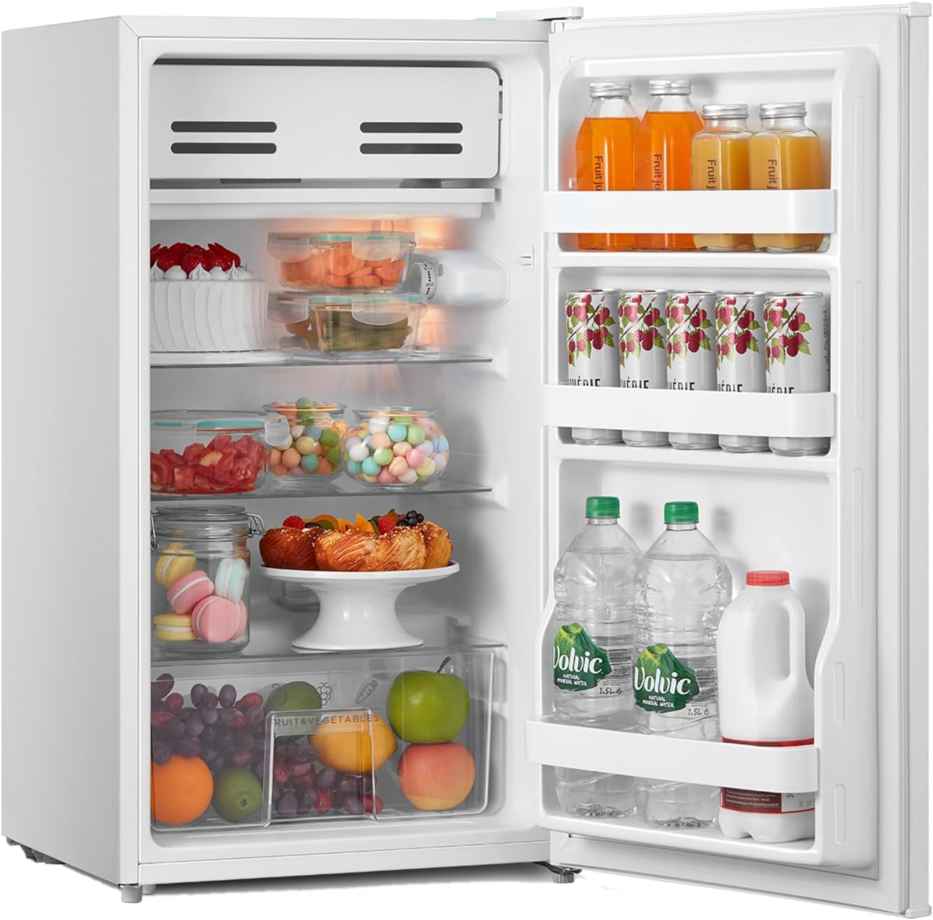 COMFEE' RCD93WH2(E) Under Counter Fridge, 93L Small Fridge with Cooler Box, Interior Light, Removable Glass Shelf, Reversible Door Hinge, Adjustable Legs, Standard Refrigerator White.