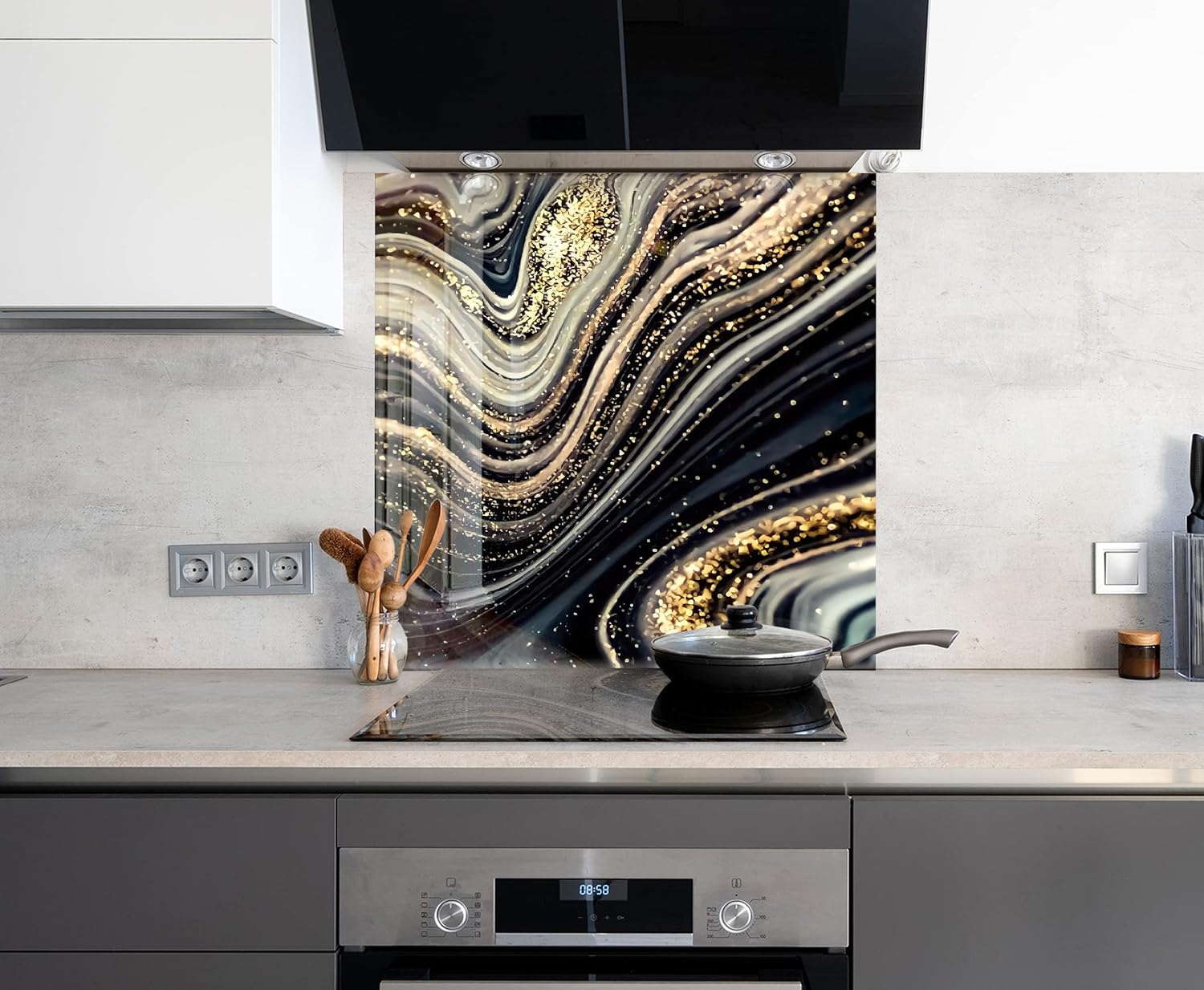 Myphotostation Tempered Glass Splashback 70WX43H'-Gold Marble Backsplash Design Cooker Gold Backsplash Panel Glass Splashback for Bathroom Panel Design Marble Splashback for Stove Kitchen.