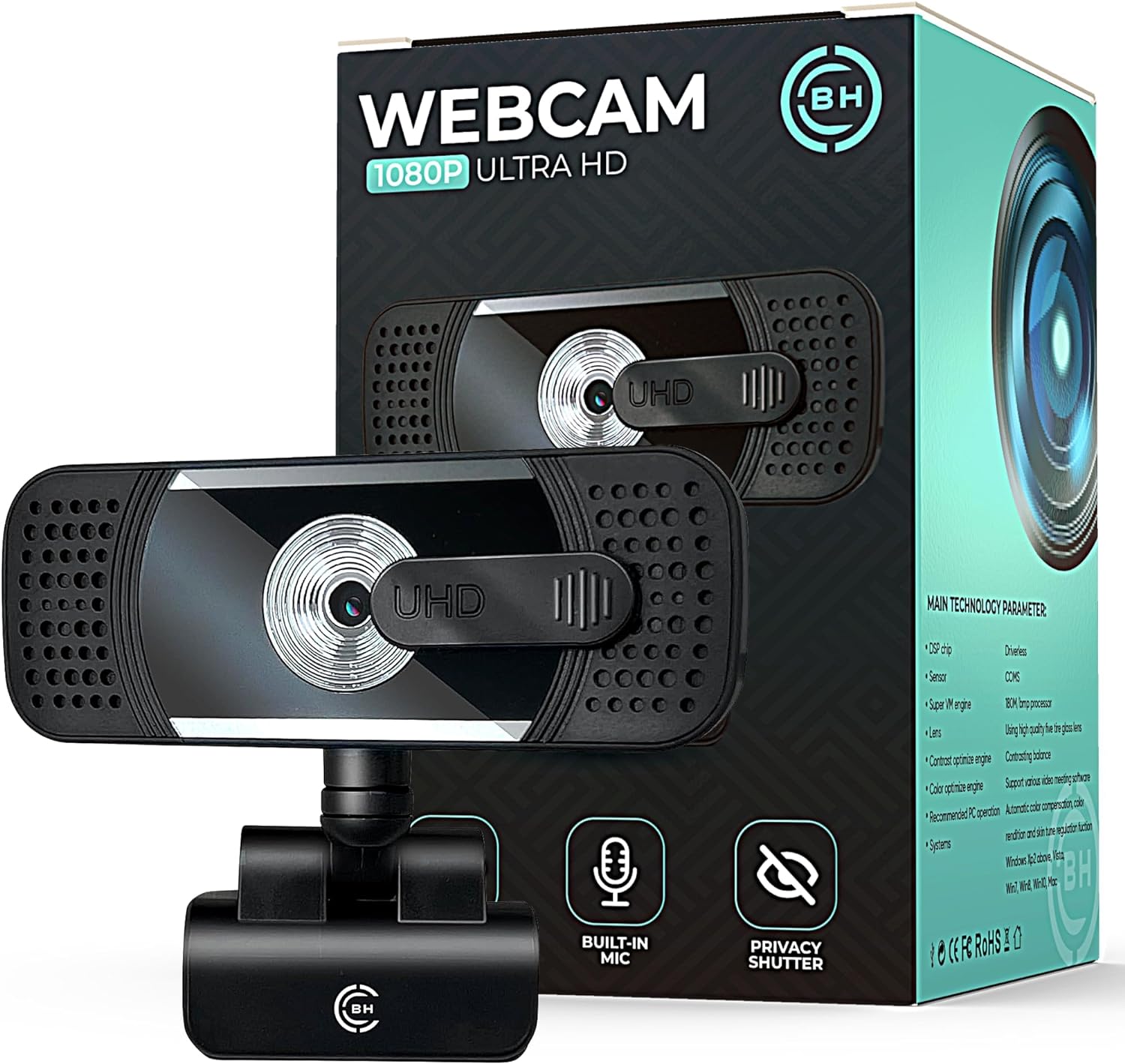 Better Health Webcam For PC, Web Cam For Laptop, Mac, Streaming Camera, USB Webcam 1080p HD Web Computer Gaming Zoom Facebook Windows Live Recording Conferencing Google Hangouts Teams.