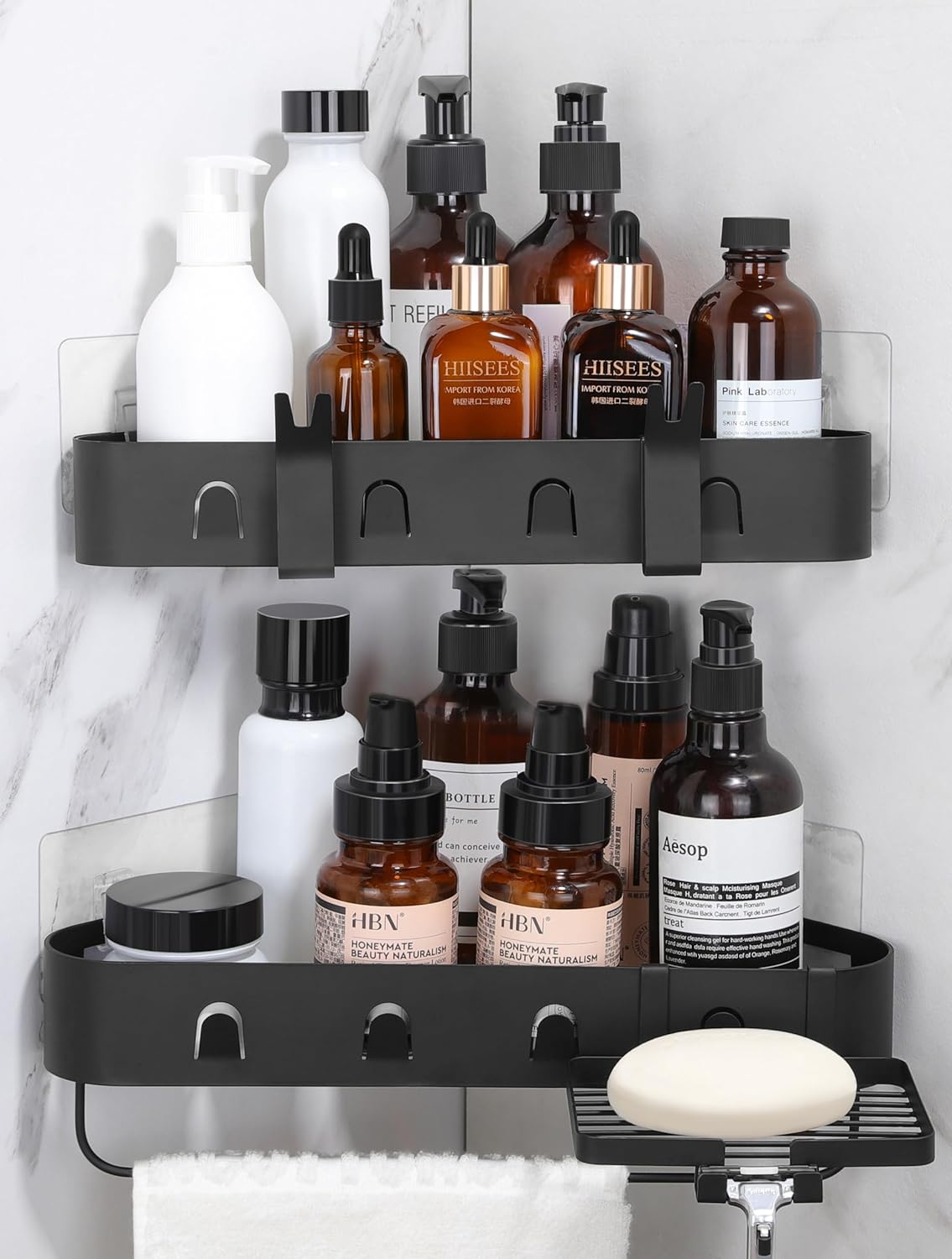 Kegii Shower Caddy Corner, Shower Storage Rack Shelf Organiser No Drilling, Adhesive Bathroom Caddy Bathroom Shelves, Black Bathroom Aaccessory Storage.