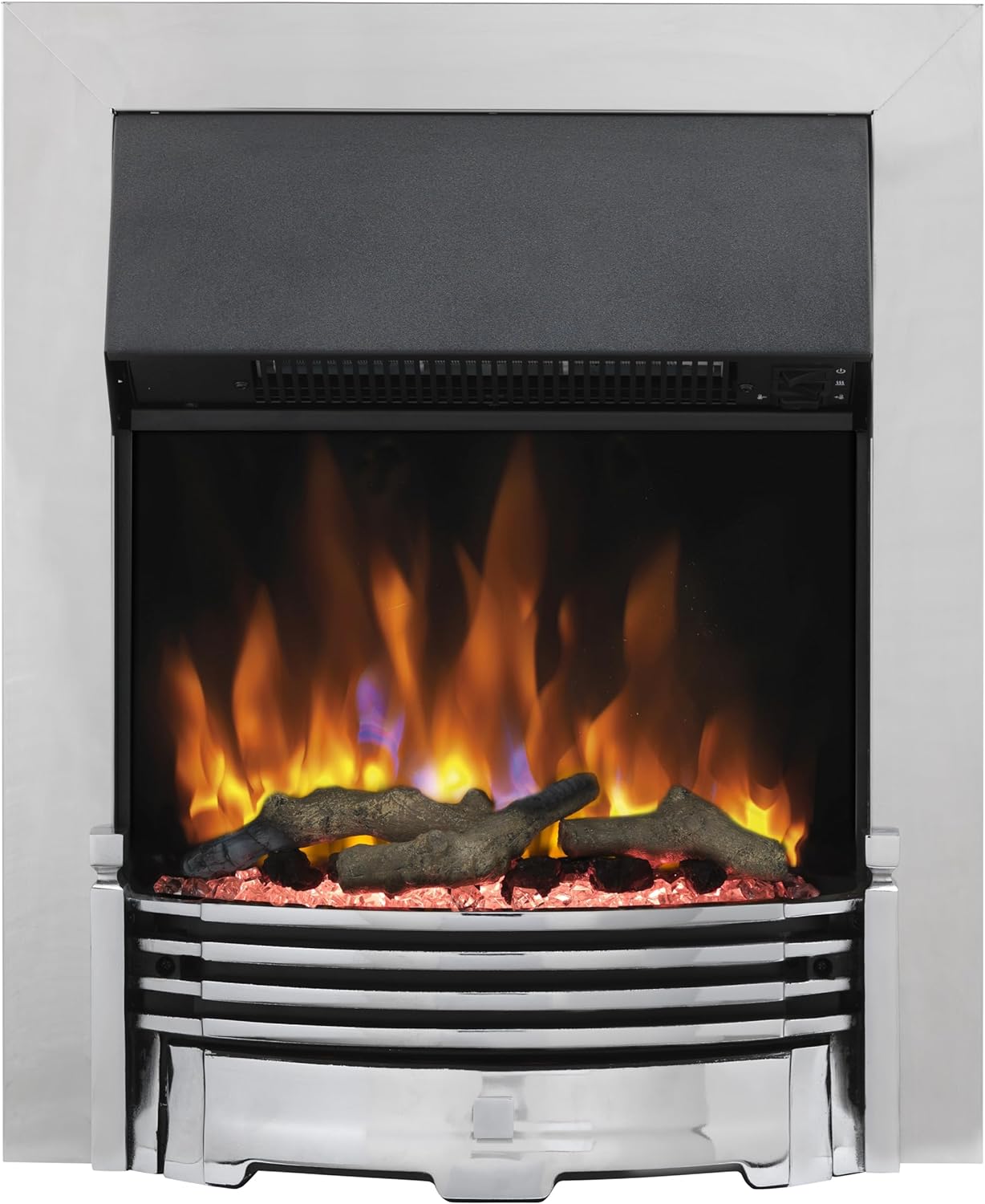 Dimplex Helmsdale Optiflame Inset Electric Fire, Modern Chrome LED Flame Effect Fire With Adjustable Flame Colours and Brightness, 2kW Fan Heater with Thermostat & Remote Control, Inset Depth 9cm.