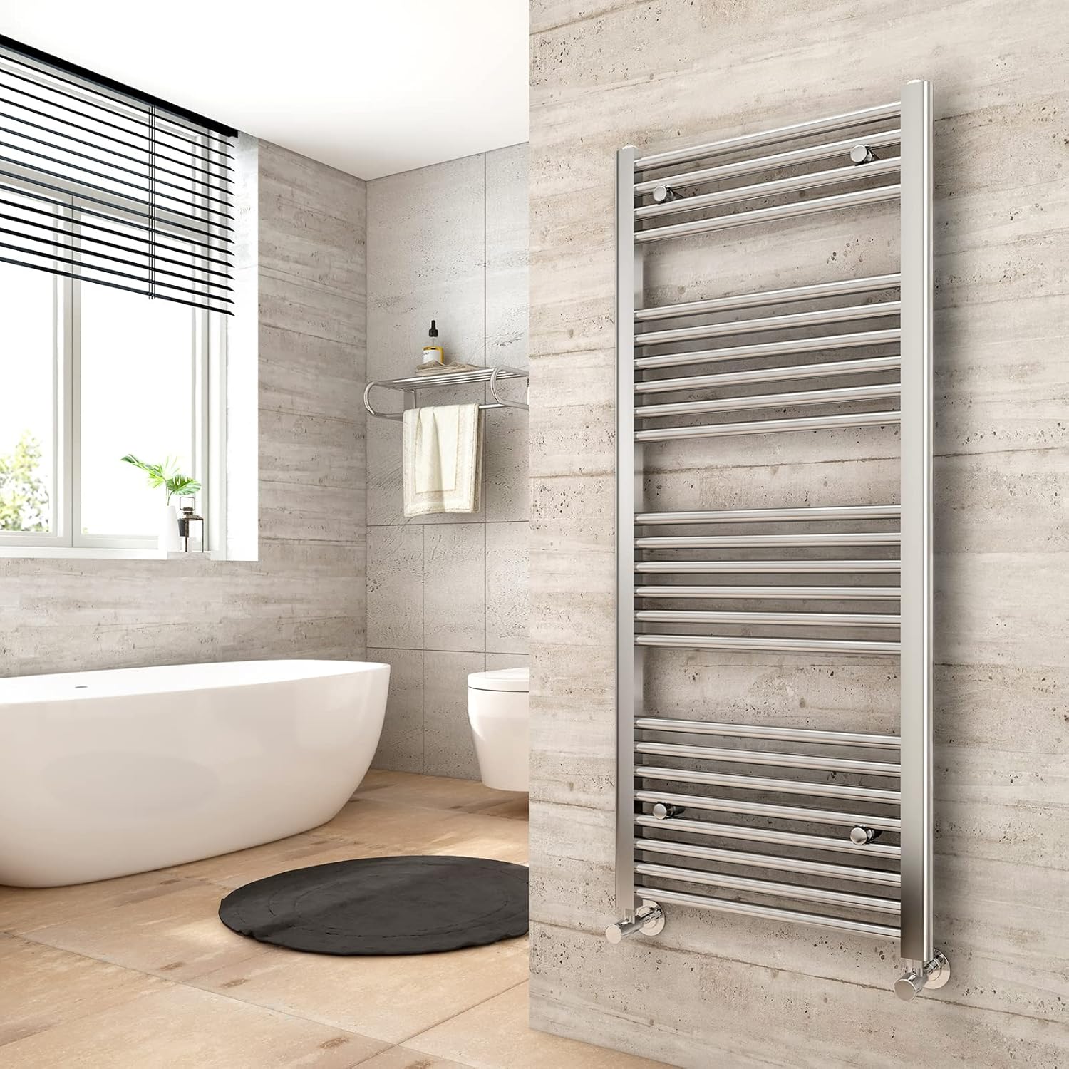 Heilmetz Radiator Towel Rail Bathroom, 1000 x 500mm Heated Towel Rail, Towel Warmer 20 Bars Modern Central Heating Radiators White.