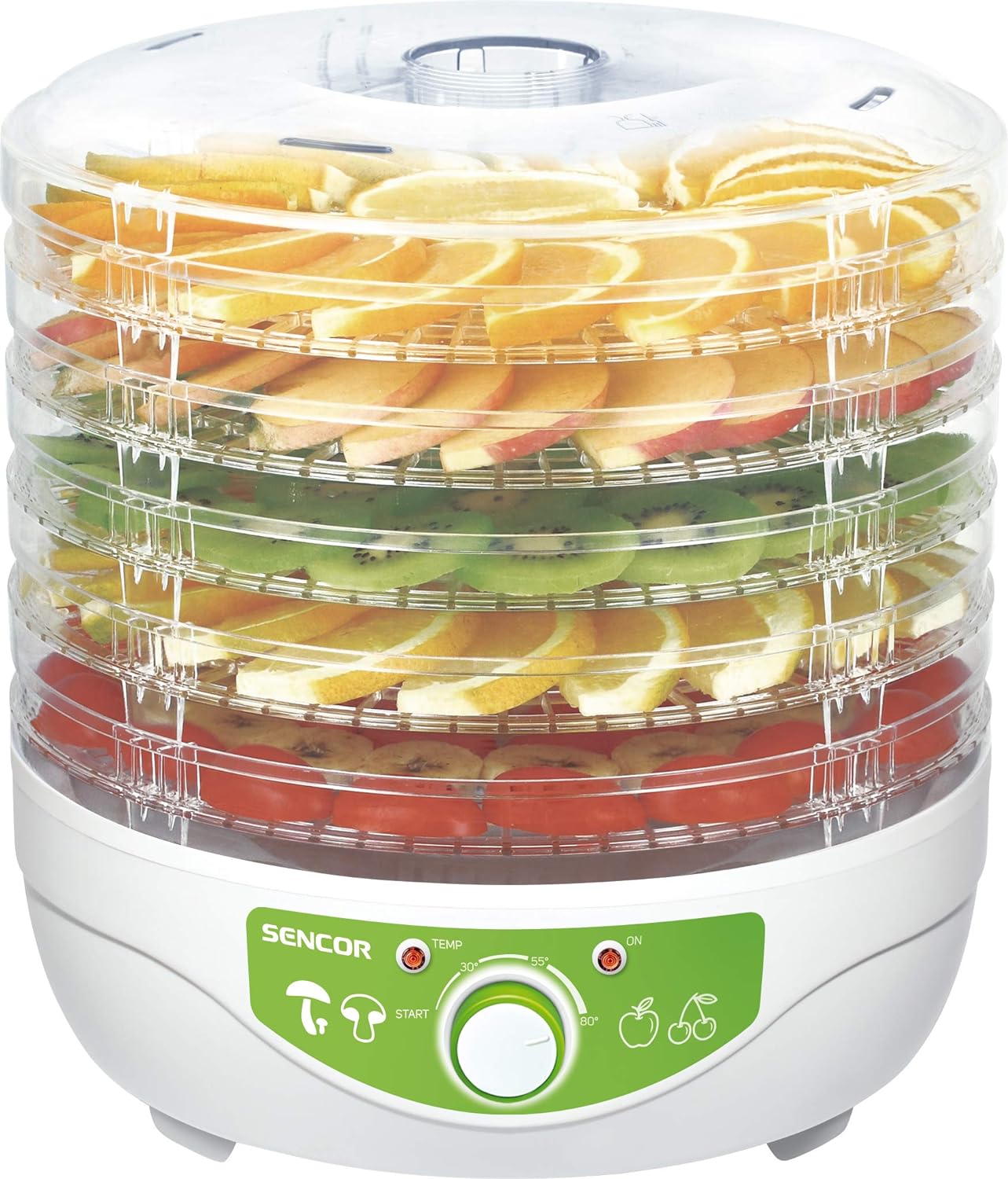 SENCOR 41006106 SFD 790WH Temperature Control for Blocks, Plums, apricots, Bananas, Meat, Dried Fish, 250 W, Food dehydrator, Metal, White.