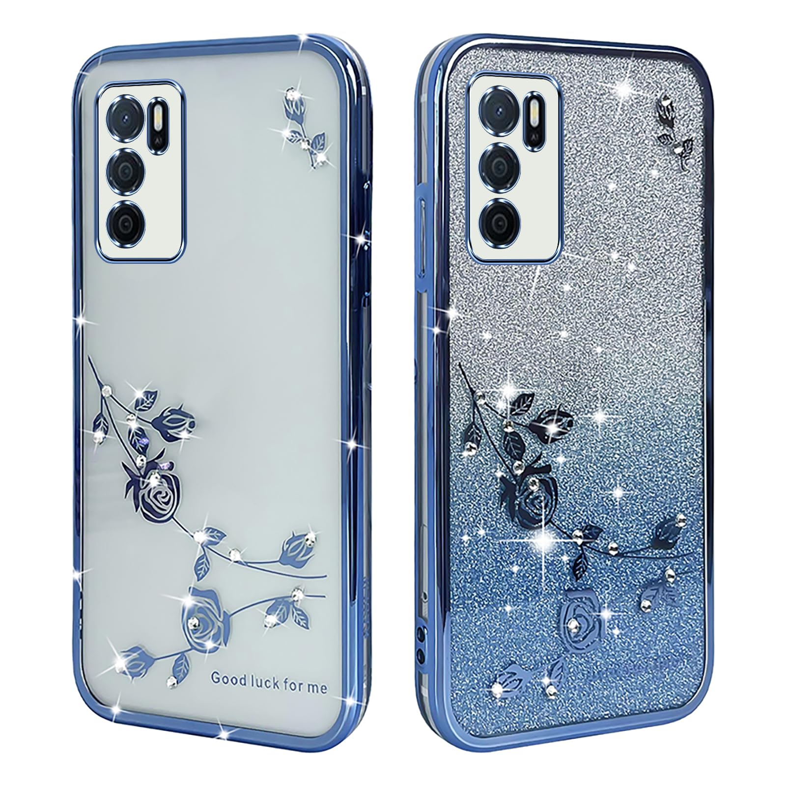 XINYEXIN Transparent Glitter Case for Oppo A16 / Oppo A16s / Oppo A54s, Women Girls Bling Diamond Phone Case Ultra Thin Slim Portable Shockproof Protective Cover - Purple.