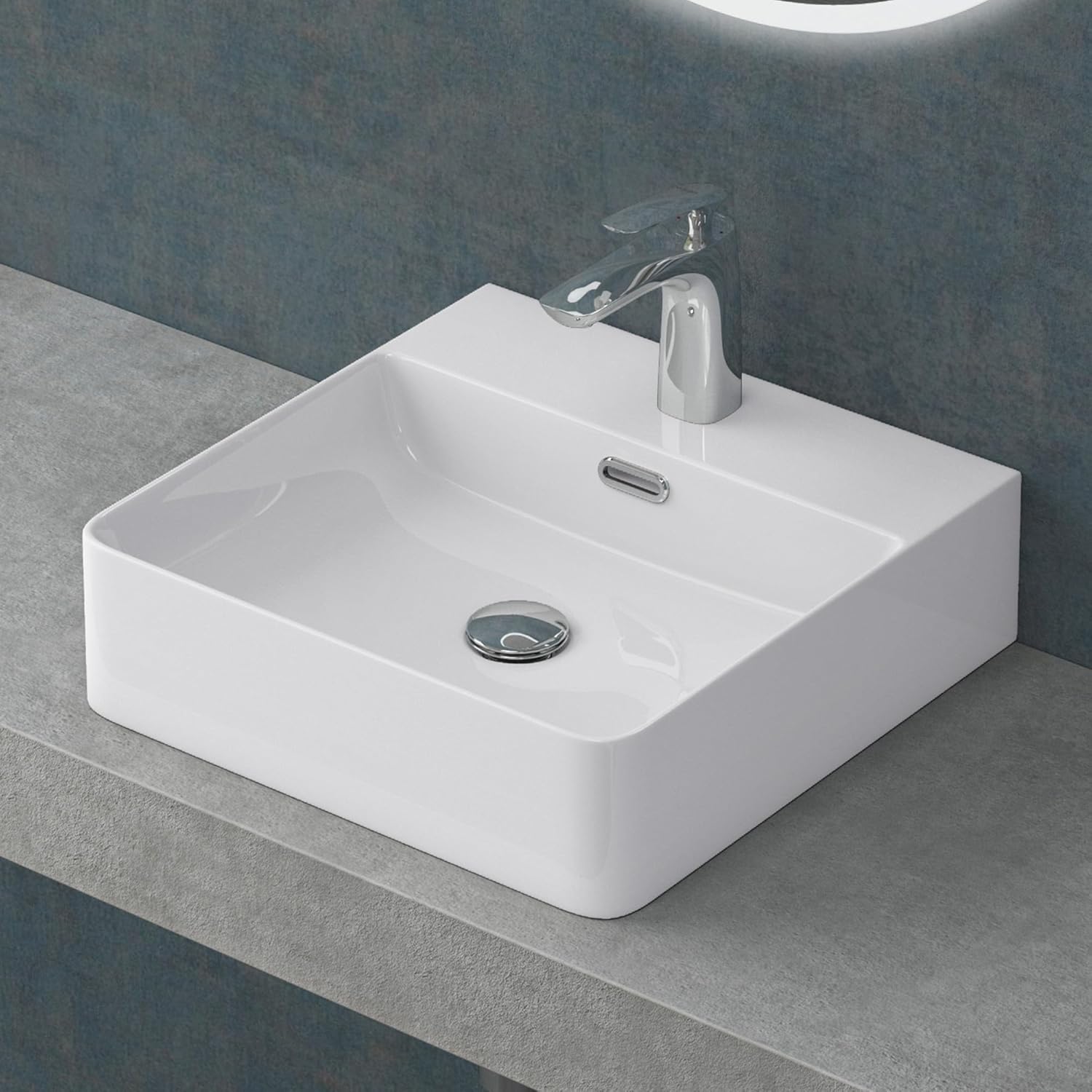 Mai & Mai Countertop Basin Ceramic Wall-Mounted Bathroom Basin 42x42x12cm White Sink with Tap Hole Meissen201.