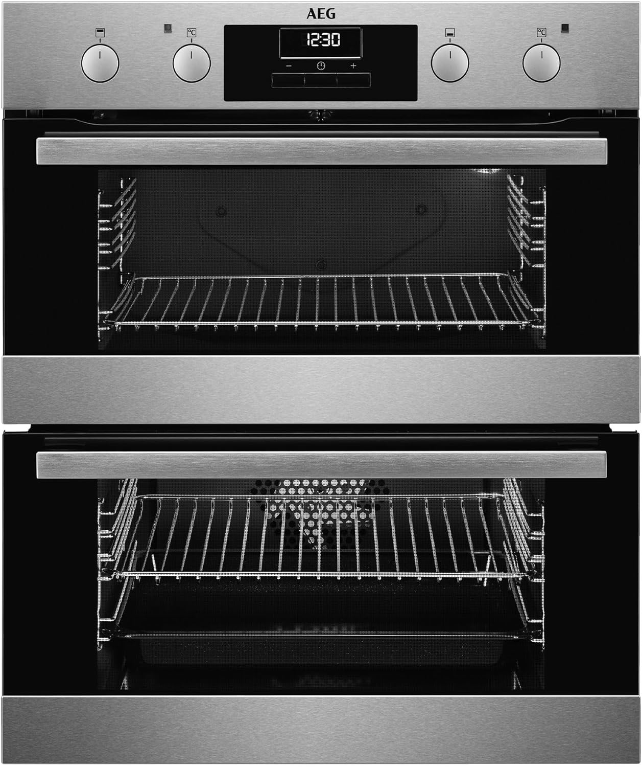 AEG 6000 Built Under Electric Double Oven DUB331110M, 45L Capacity, 720x600x550 mm, Multilevel Cooking, Anti-fingerprint, LED Display, Catalytic Cleaning, Stainless Steel.