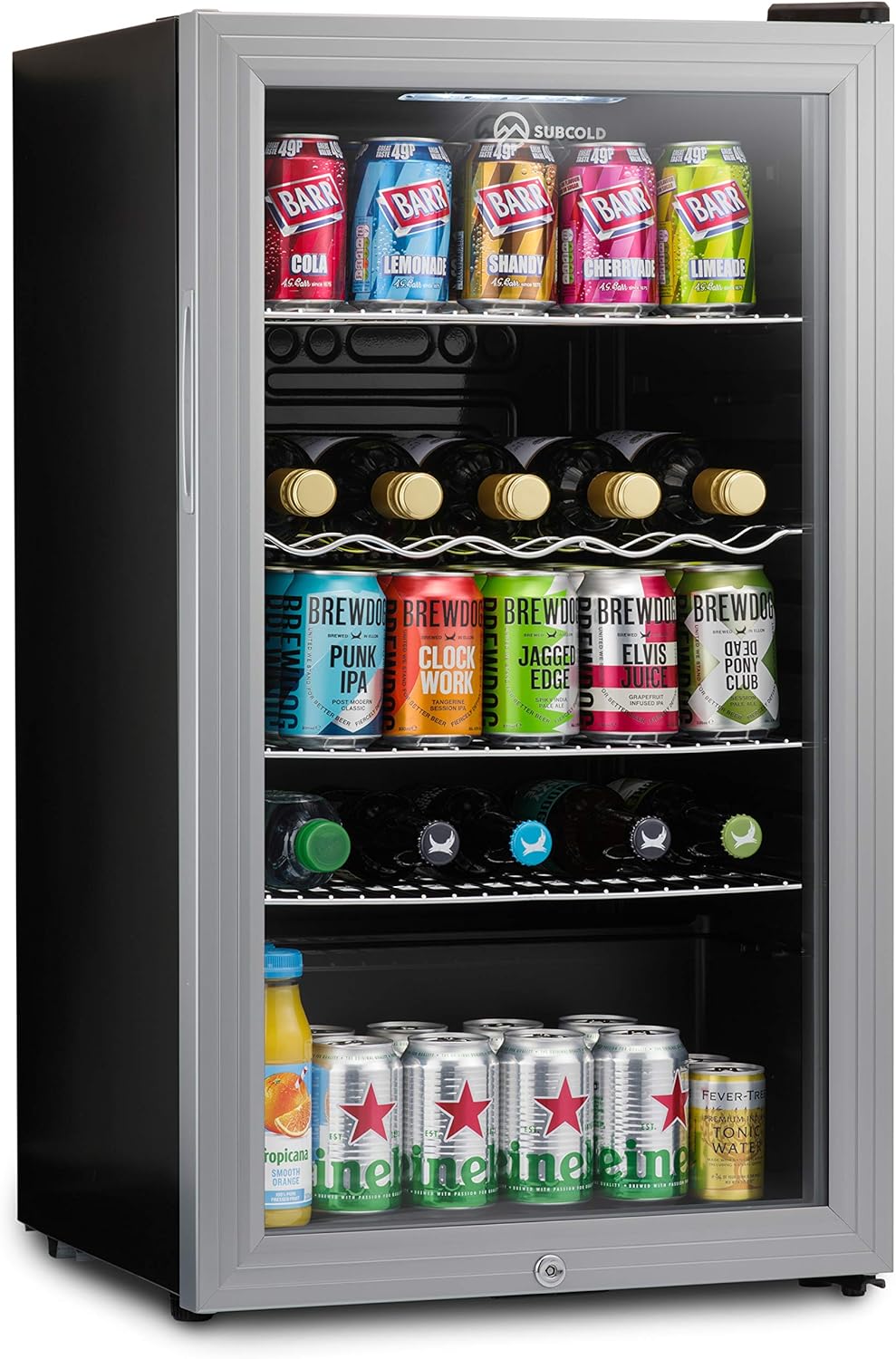 Subcold Super85 LED - Under-Counter Fridge | 85L Beer, Wine & Drinks Fridge | LED Light + Lock and Key | Energy Efficient (Silver, 85L).