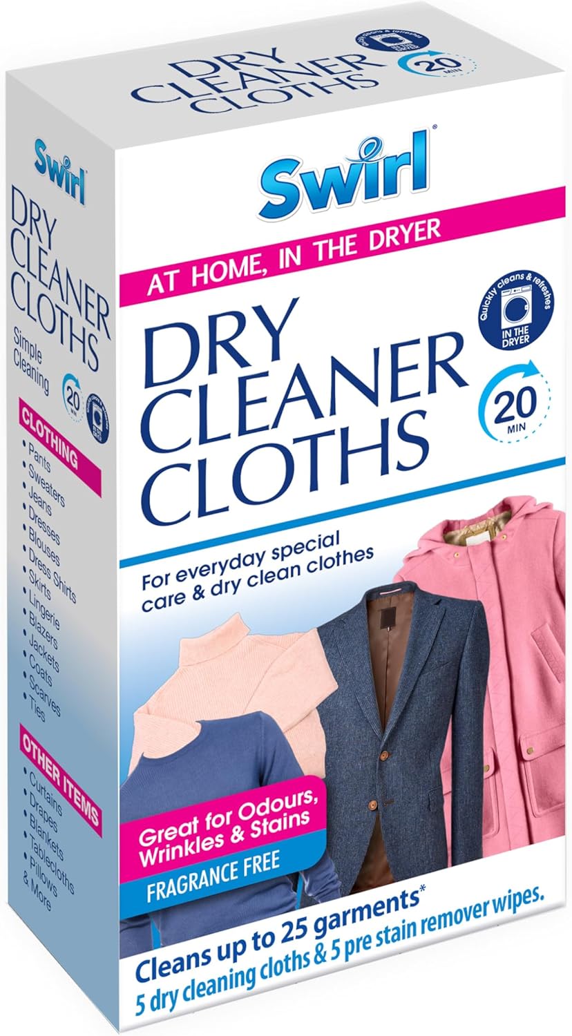 5pk Dry Cleaner Cloth & Stain Remover - Laundry Tumble Dryer Sheets - Dry Cleaner Cloths - Detergent Sheets -Fresh Fragrance.