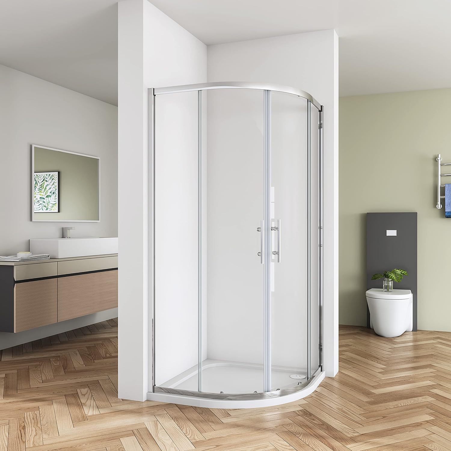 Huiyang 800 x 800 mm Quadrant Shower Door 5mm Safety Glass Sliding Shower Enclosure with Stainless Steel Handle, Chrome.