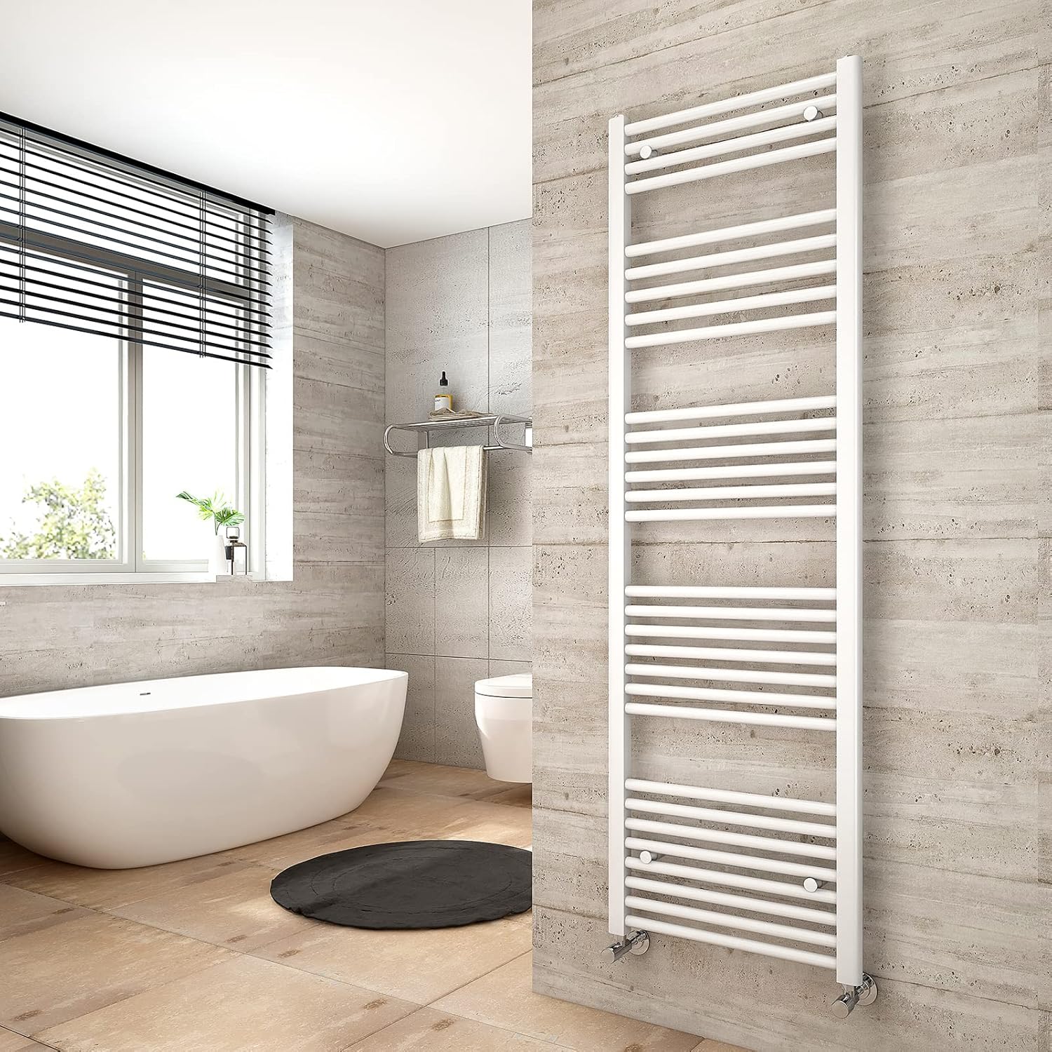 Heilmetz Radiator Towel Rail Bathroom, 1000 x 500mm Heated Towel Rail, Towel Warmer 20 Bars Modern Central Heating Radiators White.