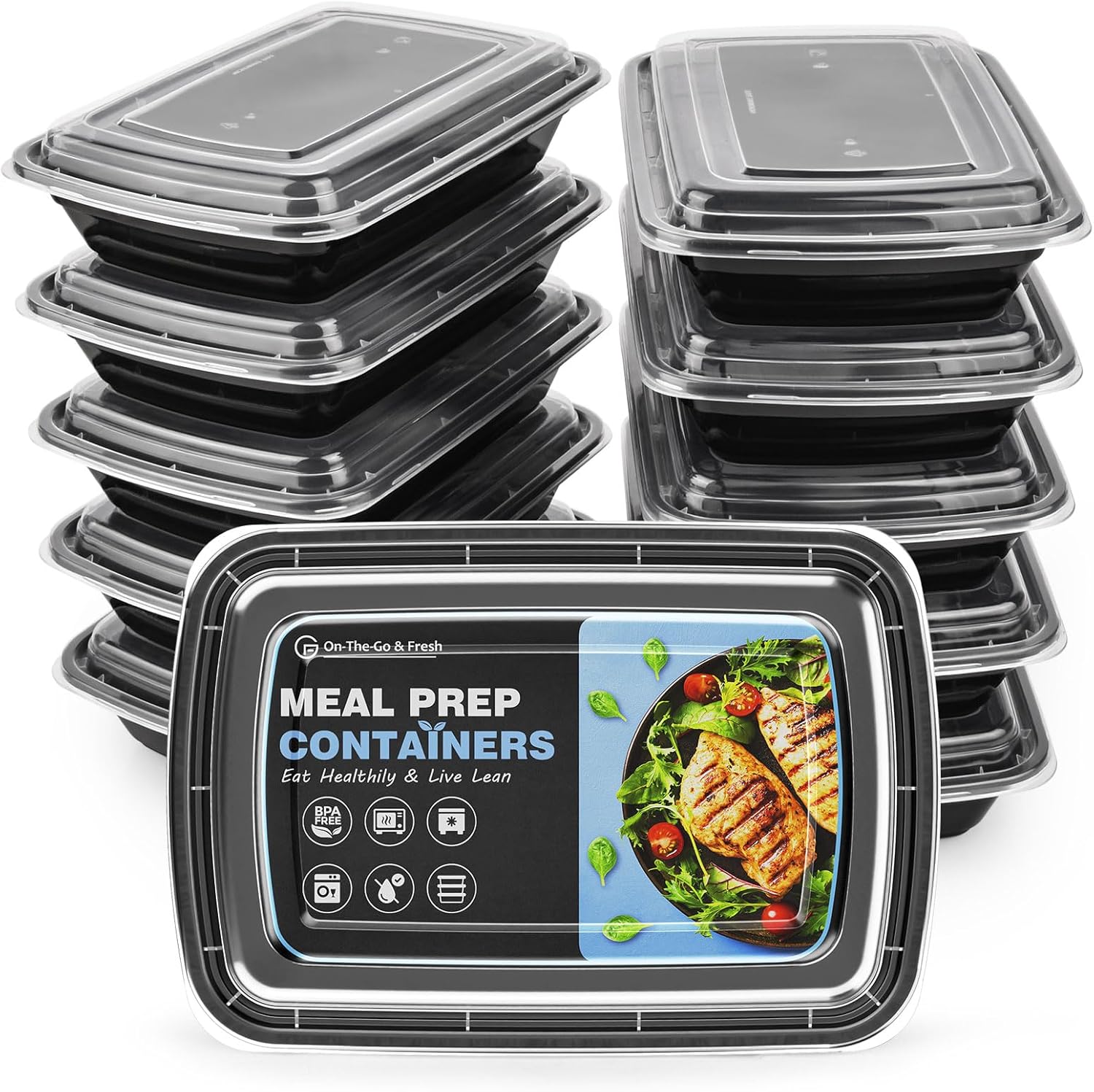 GUANFU [10 Pack] Meal Prep Containers 1 Compartment, BPA Free Reusable Food Prep Containers with Lids - Microwave, Freezers & Dishwashers Safe - Stackable Storage Lunch Boxes (28 oz).