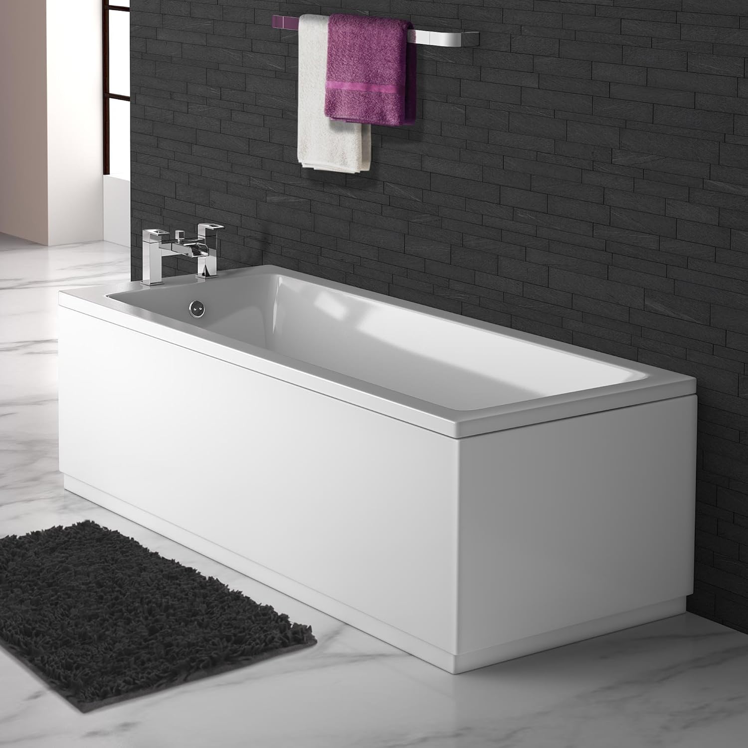 IBathUK Bathroom White Gloss Bath Single Ended Straight Sqaure Acrylic Bathtub with Adjustable Feet - 1800 x 800mm.