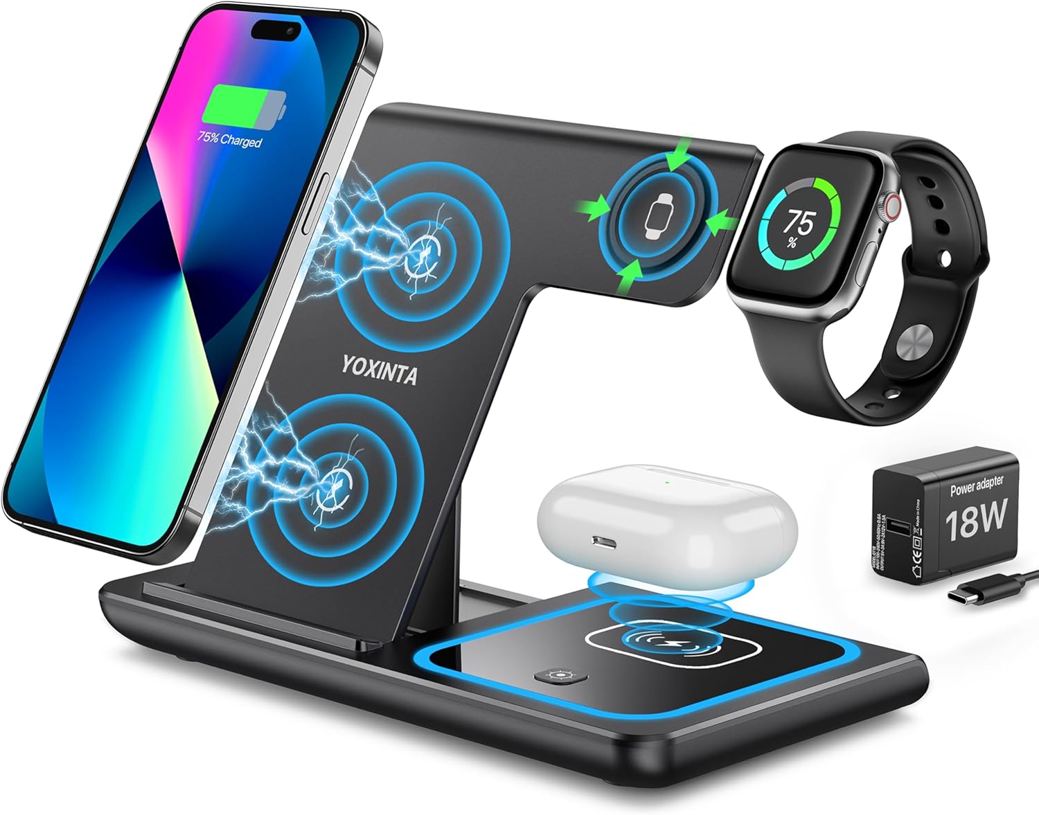 Wireless Charger,Wireless Charger iphone,Apple Watch Charger Stand,3 in 1 Wireless Charging Dock for iPhone 15/14/13/12/11/Pro/Max/XS/XR/X/8,Apple Watch 8/7/6/5/4/3/2/SE,AirPods 3/2/Pro(Black).