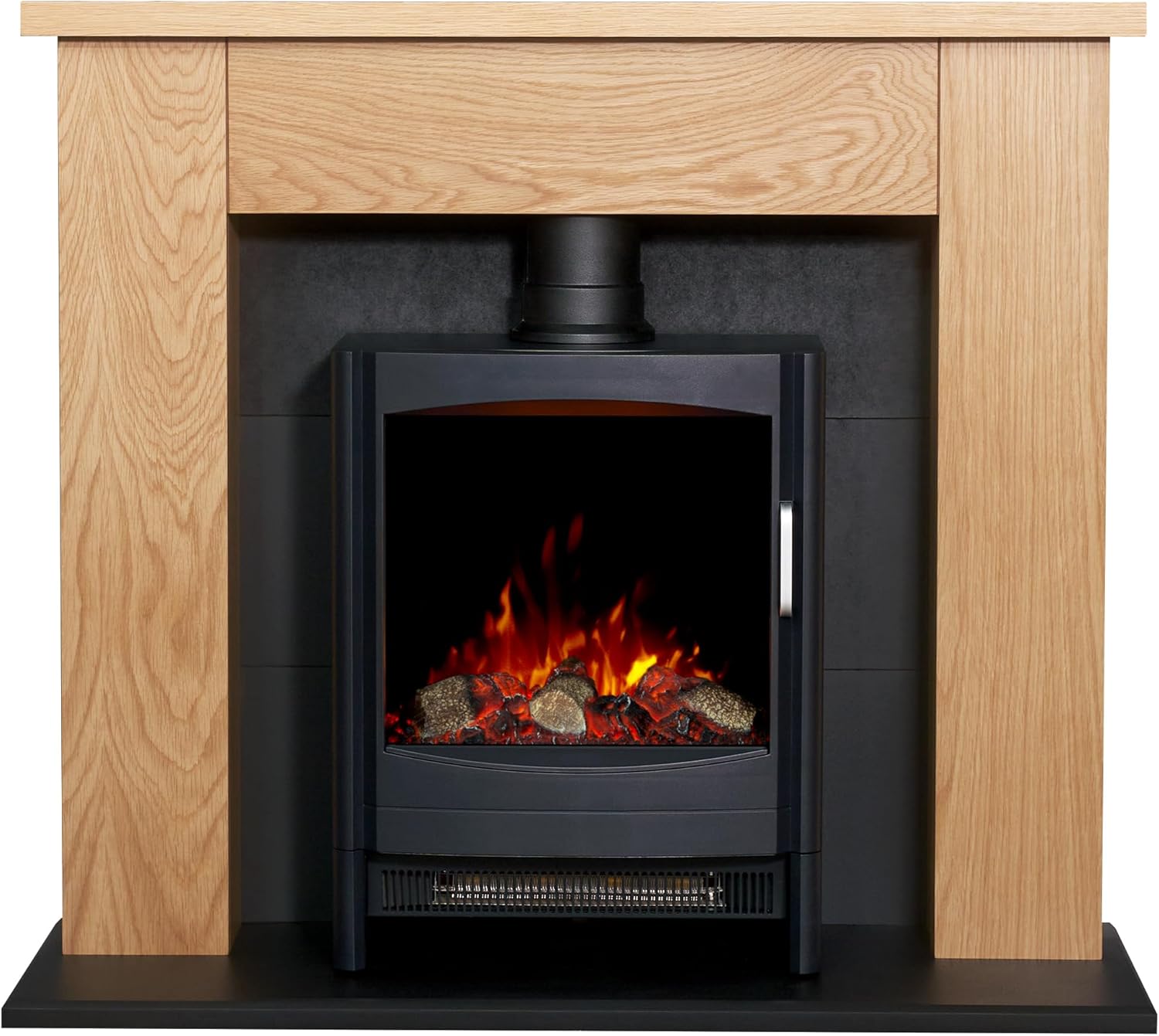 Adam Chester Stove Fireplace in Oak & Black with Sureflame Keston Electric Stove in Black, 39 Inch.