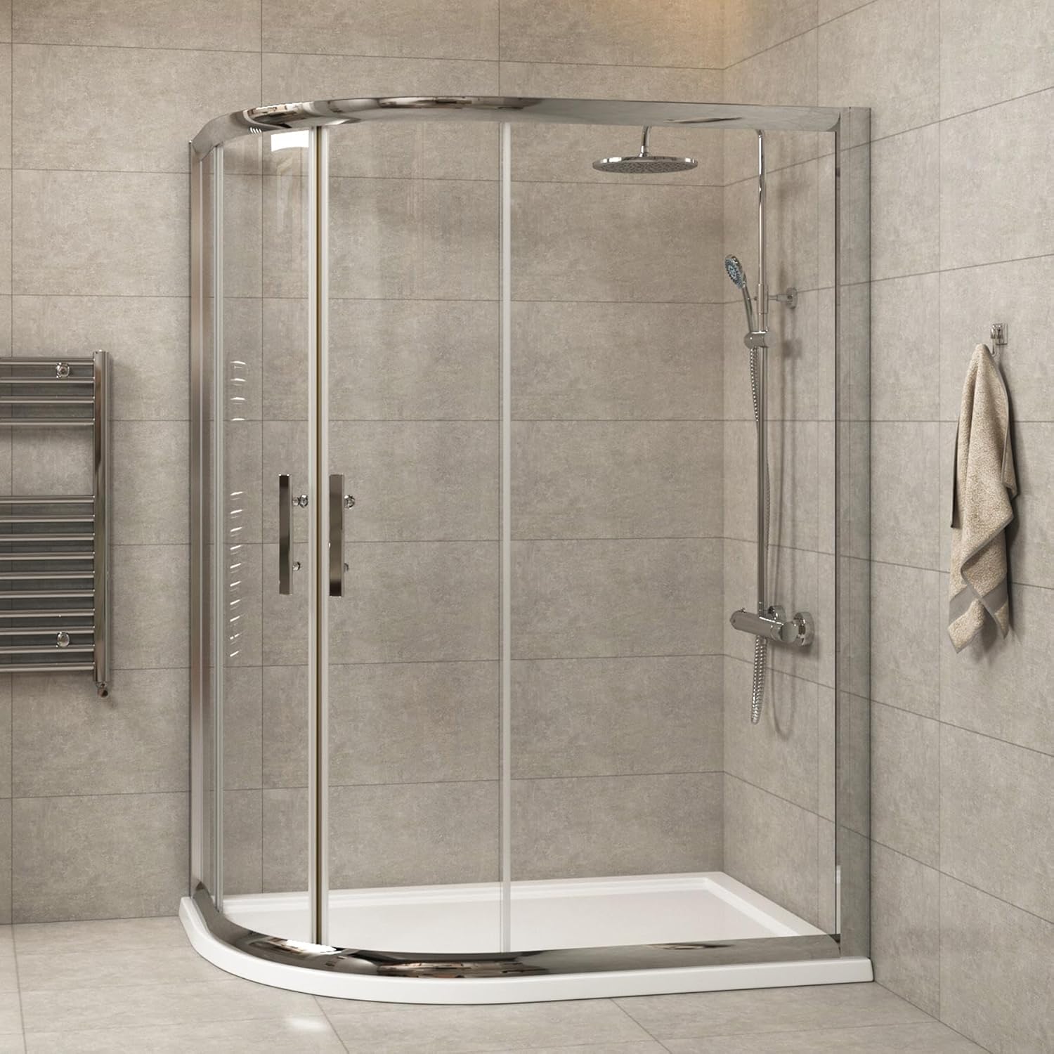 1000 x 800 mm L/H Offset Quadrant Shower Enclosure with Stone Tray 6mm Tempered Glass Sliding Door Shower Cubicle.