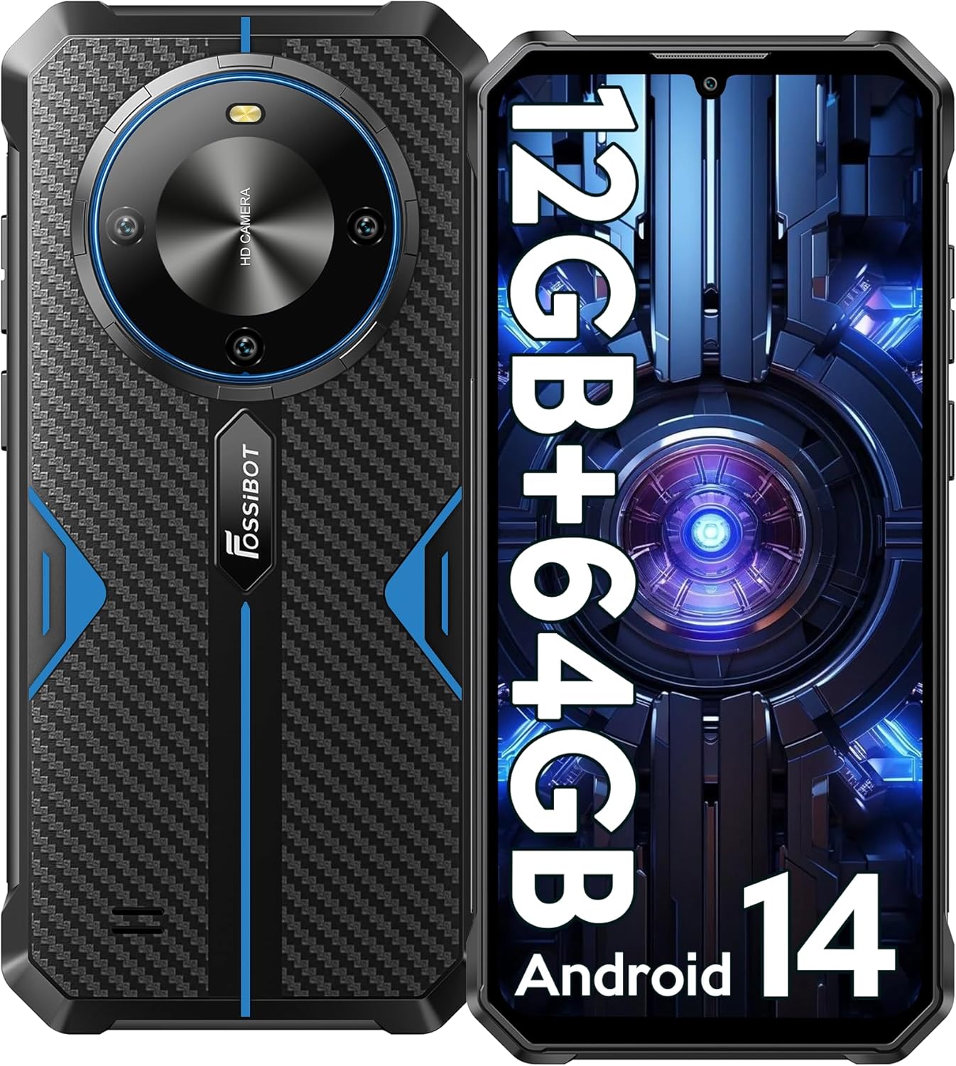 FOSSiBOT F105 Rugged Smartphone - 10300mAh Battery Mobile Phones, 6.74'' HD+ Screen, 12(4+8) GB+64GB/TF 1TB Rugged Phone, 20MP+8MP Camera, 4G Dual SIM Android 14 Phone Unlocked, IP68/IP69K, OTG/GPS