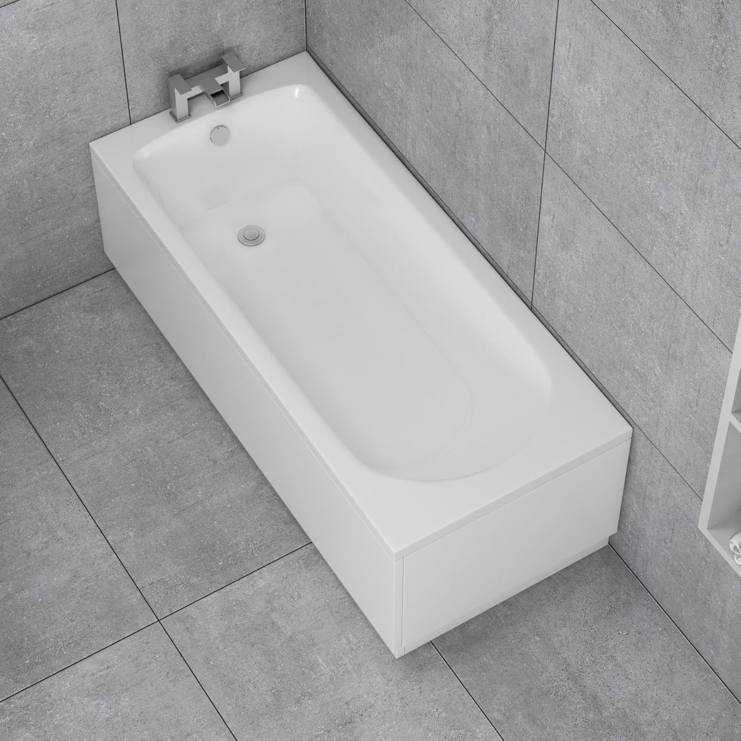 Breeze 1700 x 700mm Designer Single Ended Bath with Front & End Panel Straight Bathroom Acrylic Bathtub.