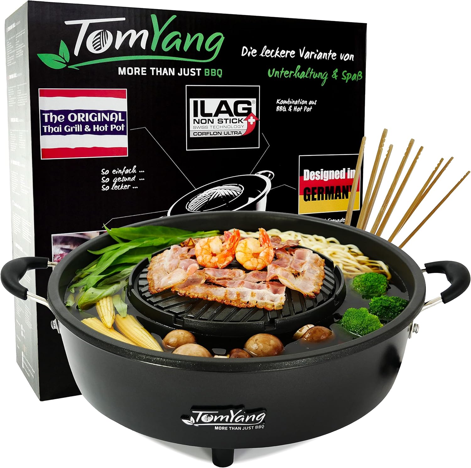 TomYang Hot Pot – The Original Thai Grill & Hot Pot, Electric Thai BBQ Multi Cooker, Swiss Coating, German Design, More than 100 Recipe Videos. Korean food, Hotpot chinese pot, Hot plate, Ramen bowl.