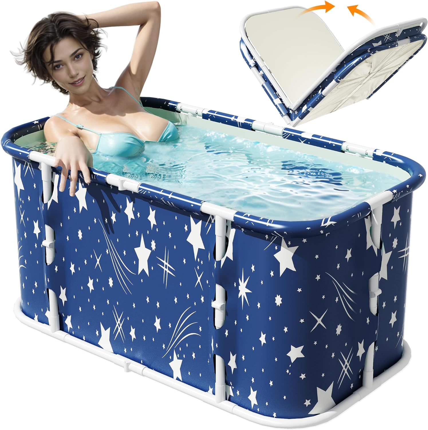 Portable Foldable Bathtub for Adults, Large Soaking Bathtub for Bubble Baths and Ice Bath, Bathroom Freestanding Bathtubs for Shower (Starry Blue).