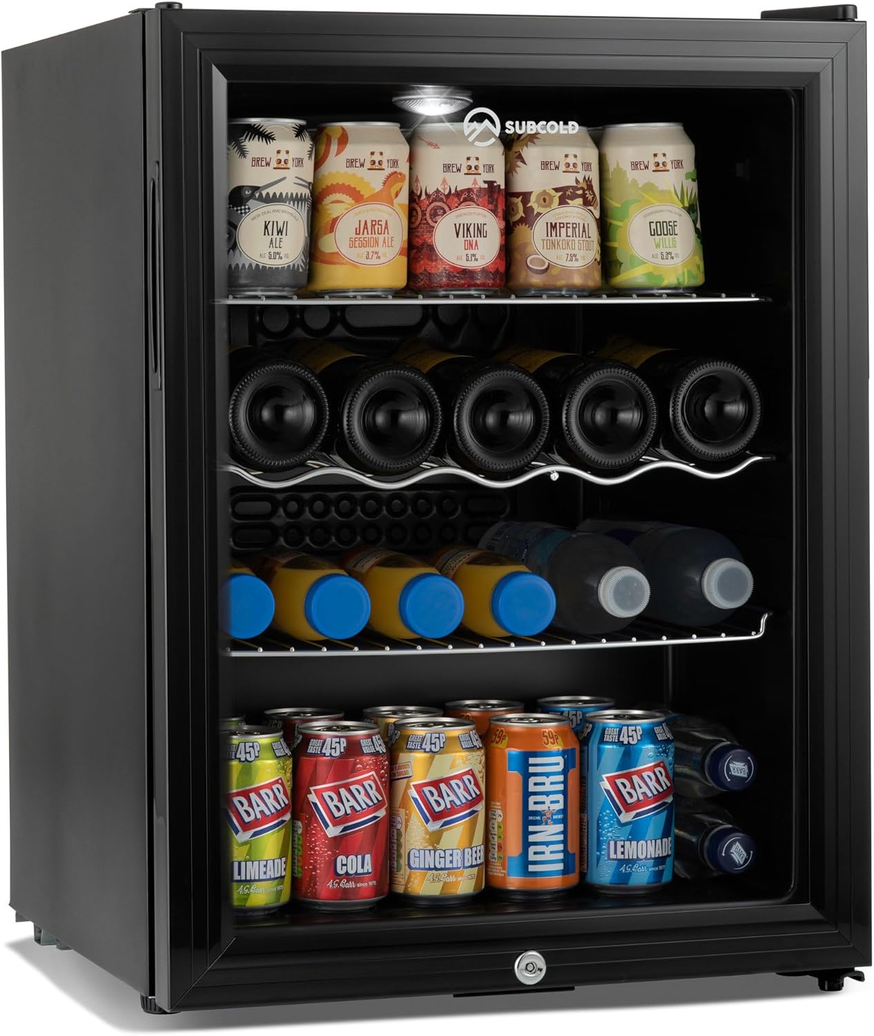 Subcold Super65 LED - Table-Top Fridge | 65L Beer, Wine & Drinks Fridge | LED Light + Lock & Key | Energy Efficient (Black).