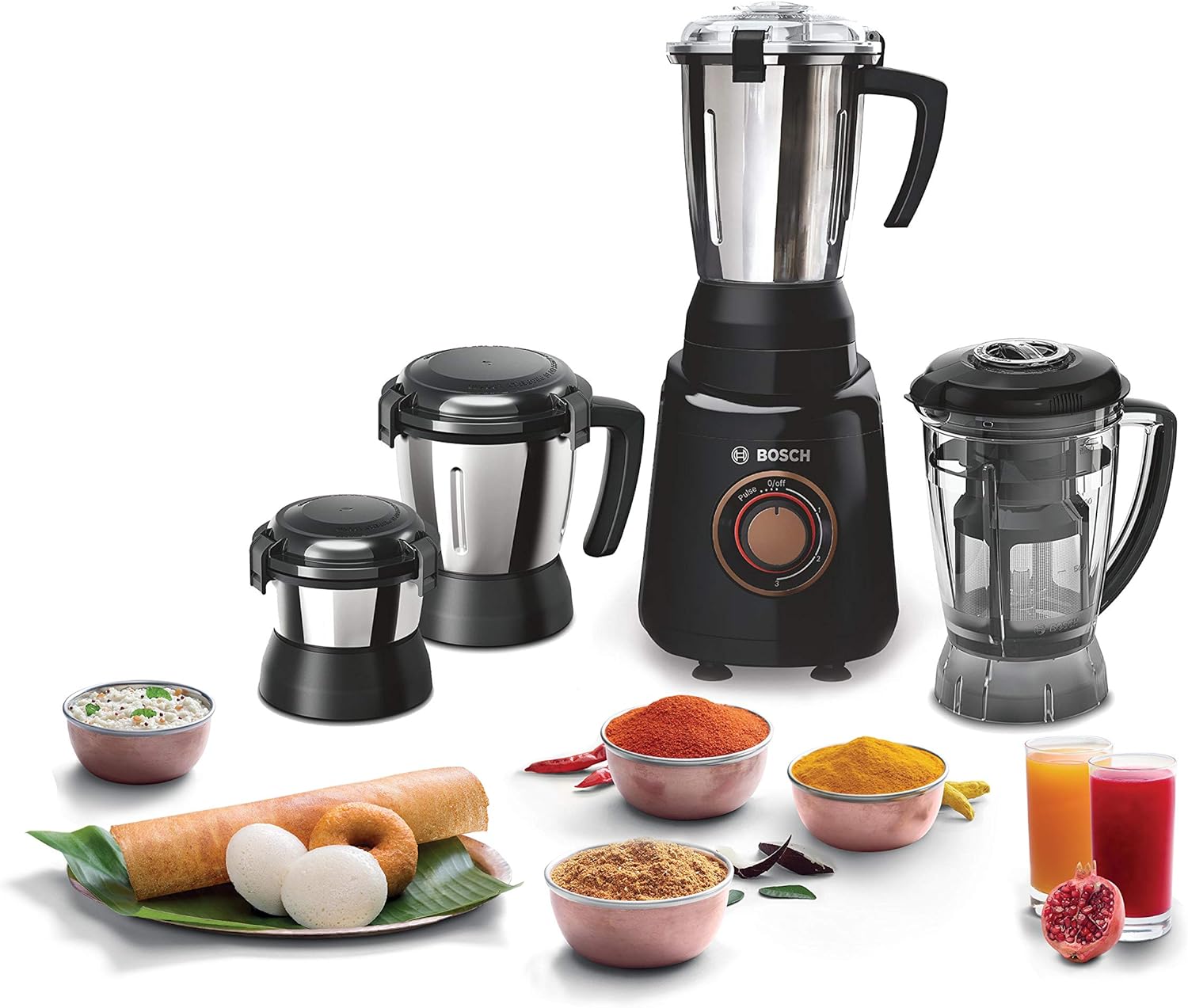 Bosch TrueMixx Bold 750 Watt Black Mixer Grinder with 4 Jars (Indian Plug).