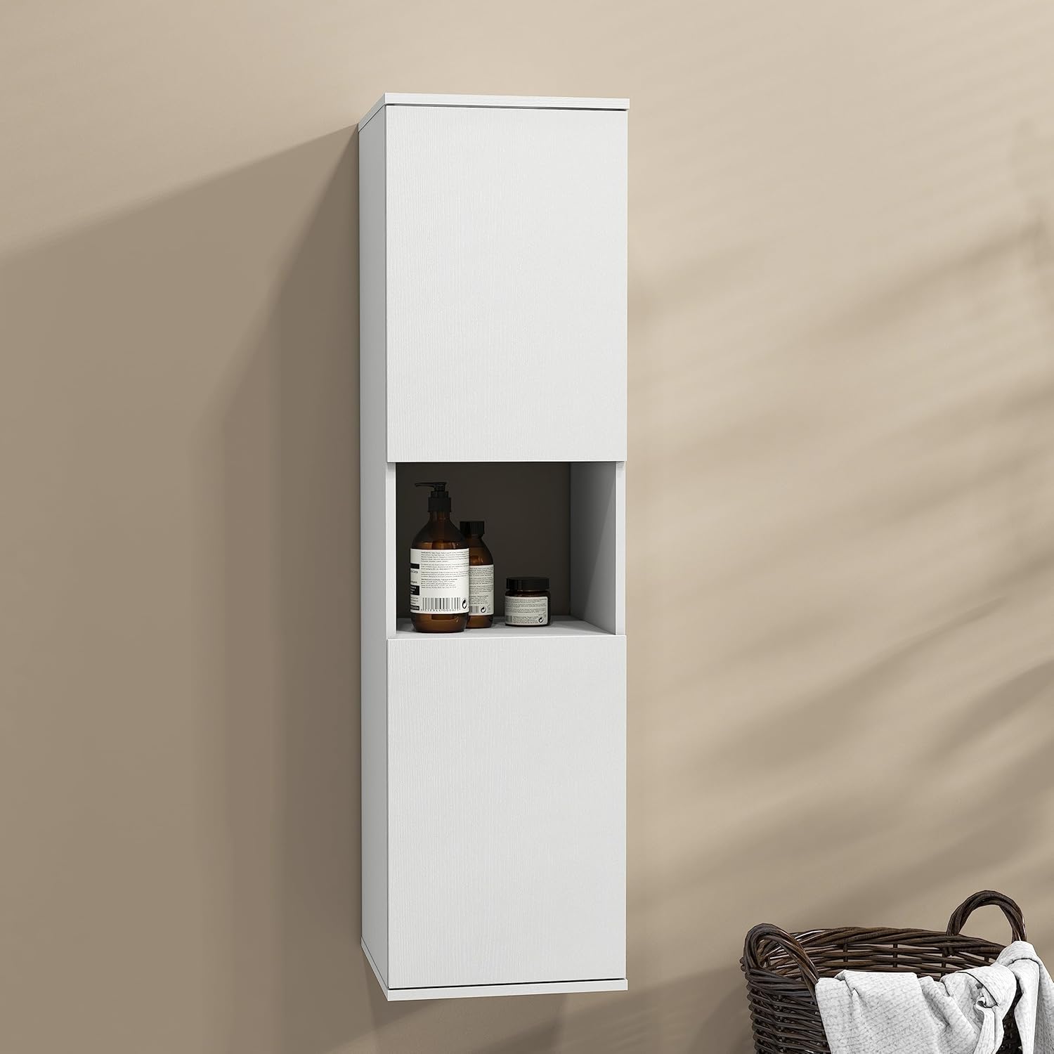 Panana 1100mmTall Bathroom Cabinet Storage Cupboard Unit Wall Mounted Tallboy Furniture, White.