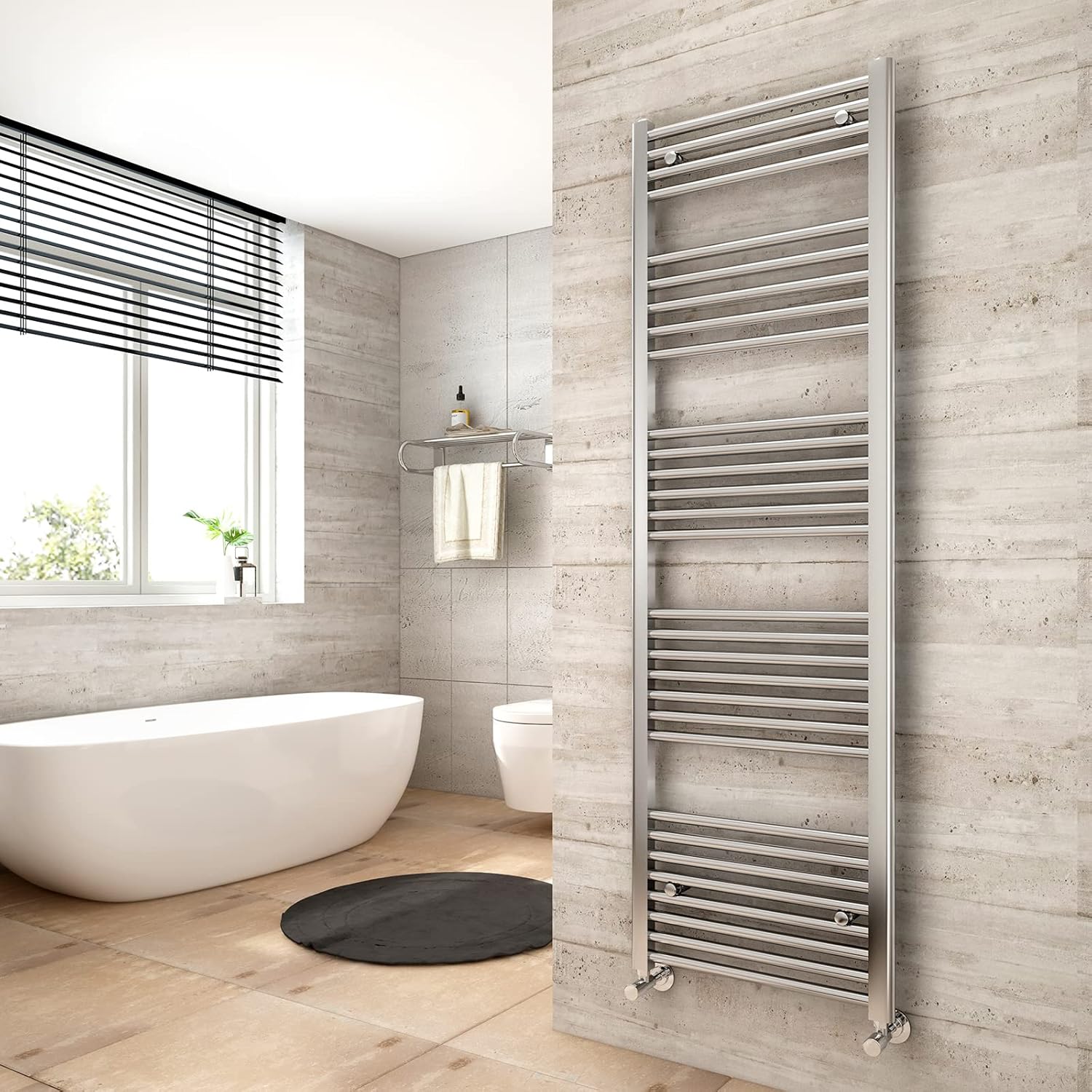 Heilmetz Radiator Towel Rail Bathroom, 1000 x 500mm Heated Towel Rail, Towel Warmer 20 Bars Modern Central Heating Radiators White.