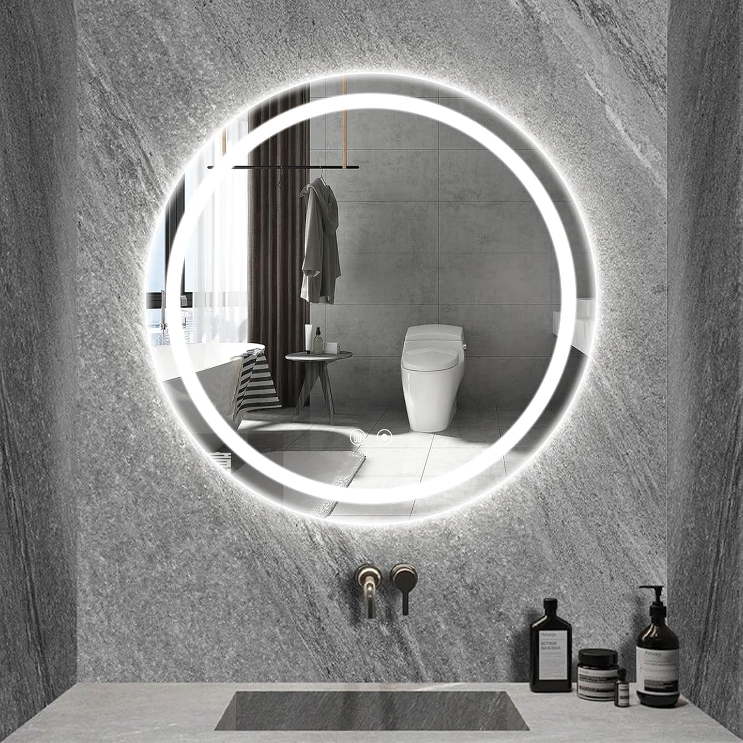 Trintion Bathroom Mirror with LED Lights, 50cm Round Illuminated Wall Mounted Makeup Mirrors with Touch Sensor Switch & Demister Anti-Fog, Vanity Mirror.