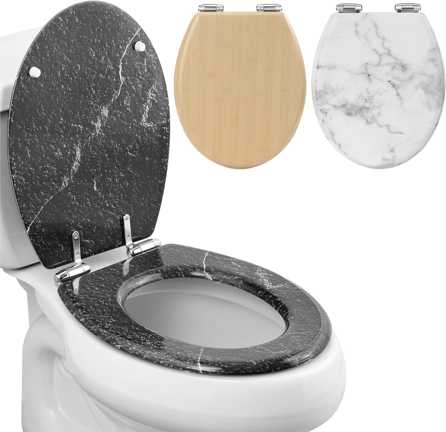 Navaris White Marble Toilet Seat - MDF Decorative Toilet Seats - Luxury Marbled Design for Bathroom Decor - 42.5 cm x 35.8 cm x 5.6 cm (16.7" x 14.1" x 2.2").