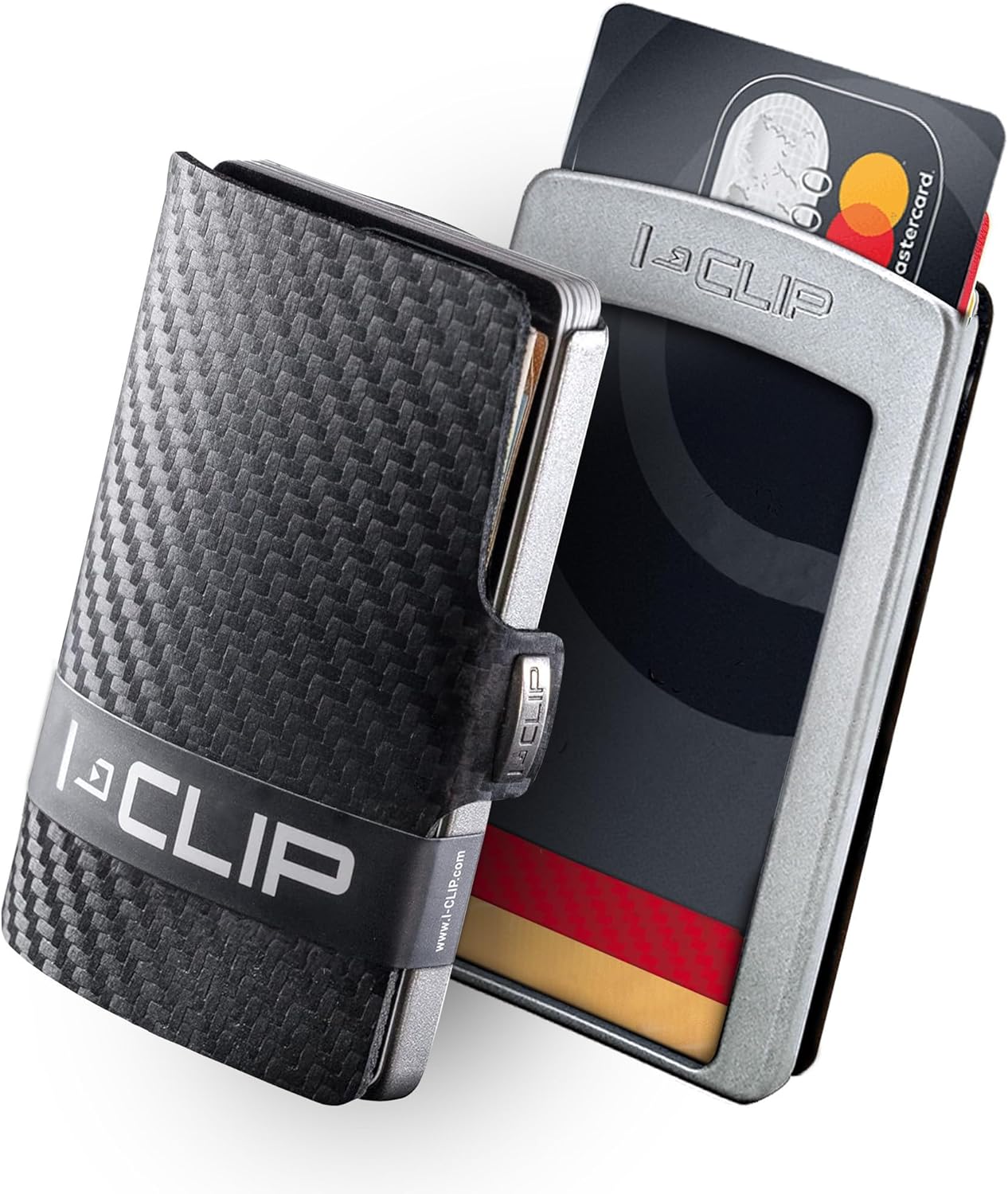 I-CLIP Original Mini Wallet with Moneyclip - Slim Wallet - Leather Wallet - Premium Wallet - Cardholder - Silver Carbon.