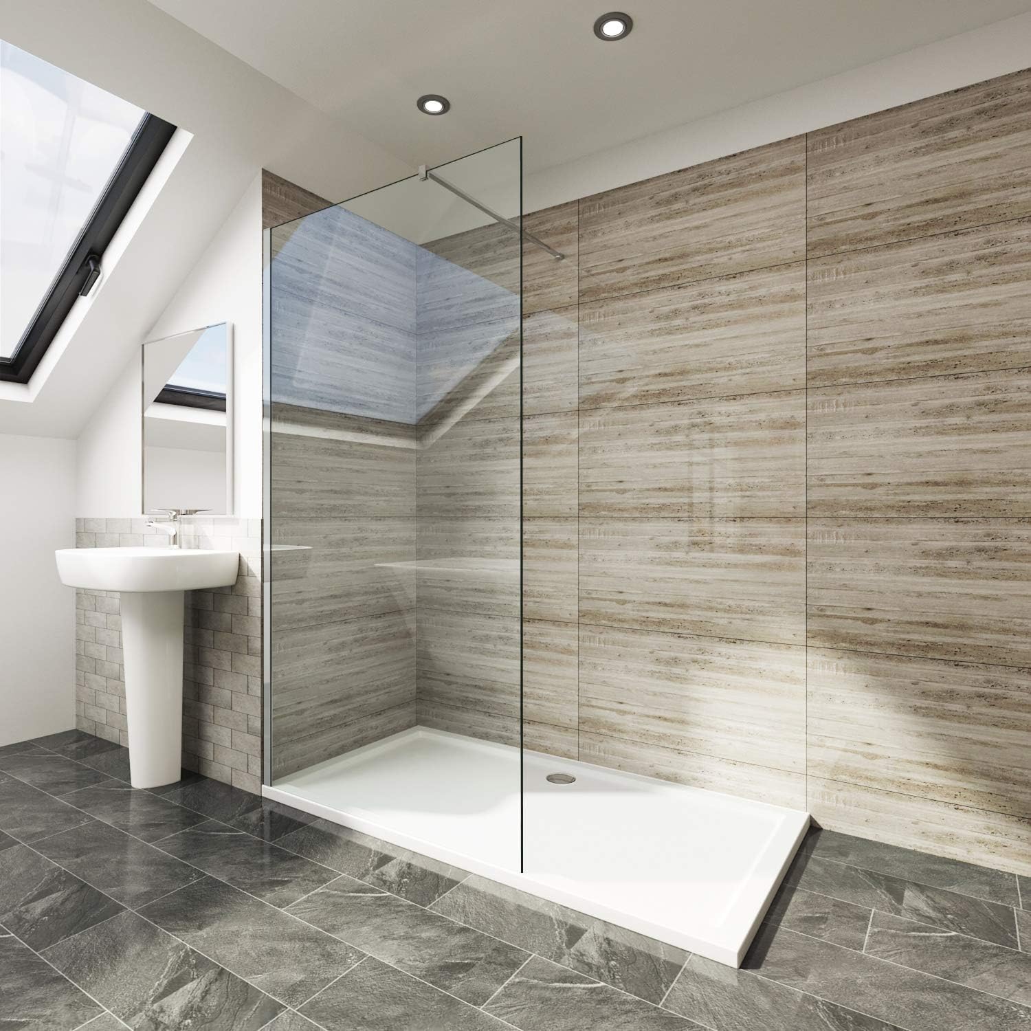 ELEGANT 700x1850mm Walk in Shower Enclosure Wet Room Screen Panel 6mm Tougheded Safety Glass with Support Bar.