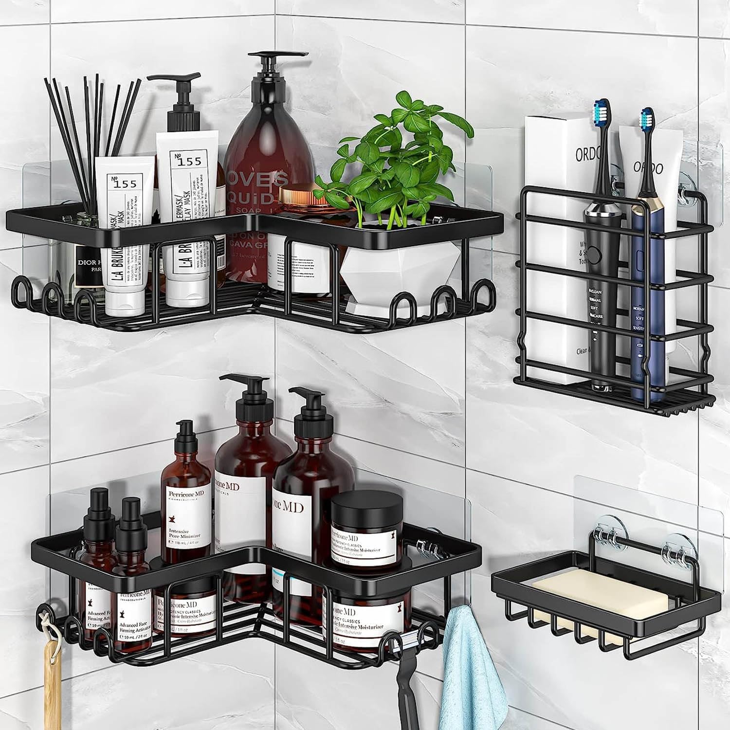 Shower Caddy, 4 Pack Corner Shelf Bathroom Storage, Bathroom Shelf Adhesive Shower Shelf, Stainless Steel Bathroom Accessory, Bathroom Shelves Organiser No Drilling, Shower Storage with Soap Holder.