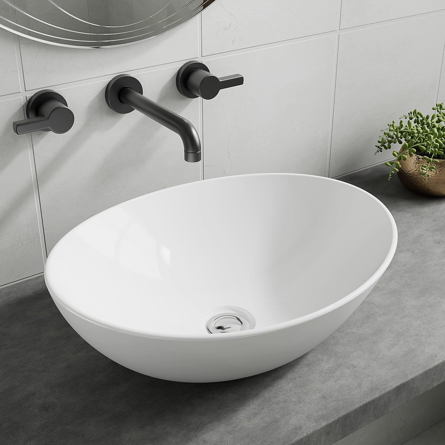 BELOFAY Modern Bathroom Ceramic Basin Sink, Counter Top White Cloakroom Ceramic Basin for Bathroom, Vanity Cabinet, and Toilet | 135x405x330mm (HxWxD).