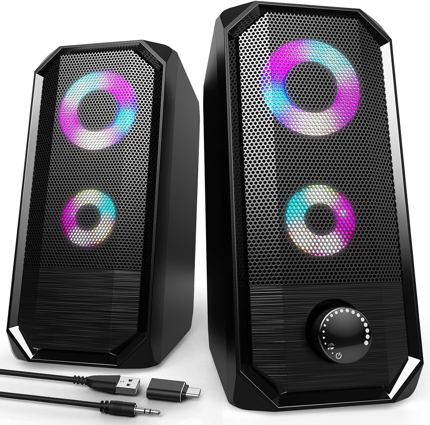 Bazivve PC Speakers, RGB Gaming Computer Speakers for Desktop, USB Powered & 3.5mm Jack Sound Bar for Monitors Laptops.