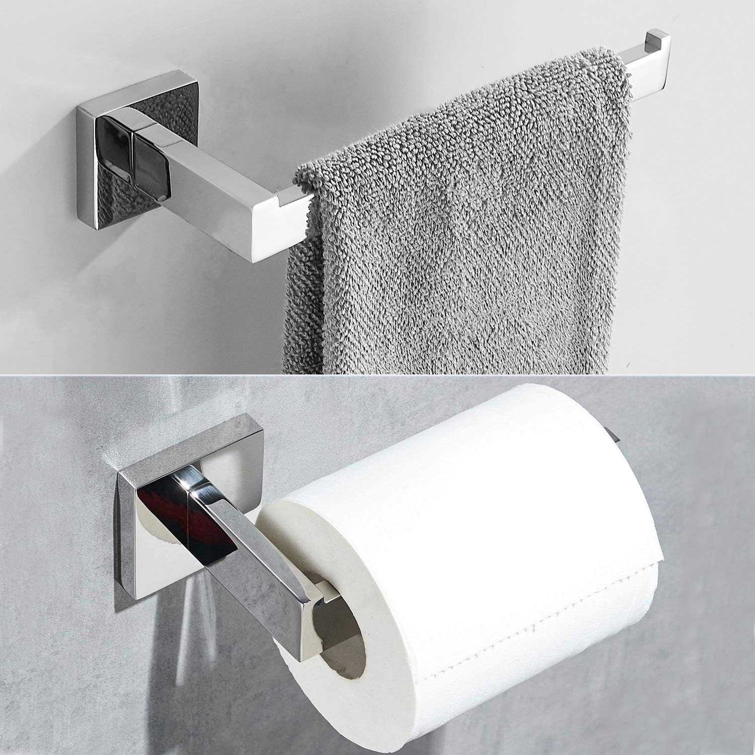 Bathroom Towel/Tissue Holder Set 2-Piece Accessories Set Wall Mounted, includes Towel Ring and Toilet Paper Holder, Polished Chrome, BA1992DET,Beelee.