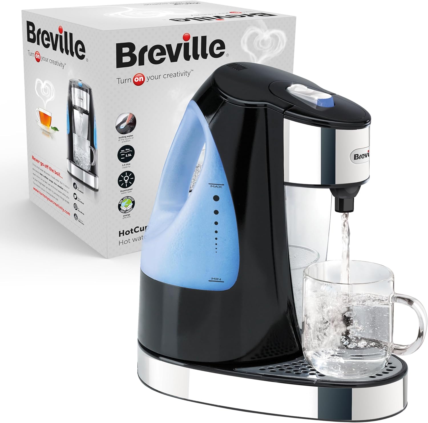 Breville HotCup Hot Water Dispenser | 3kW Fast Boil |1.5L | Energy-Efficient | Gloss Black [VKJ142].